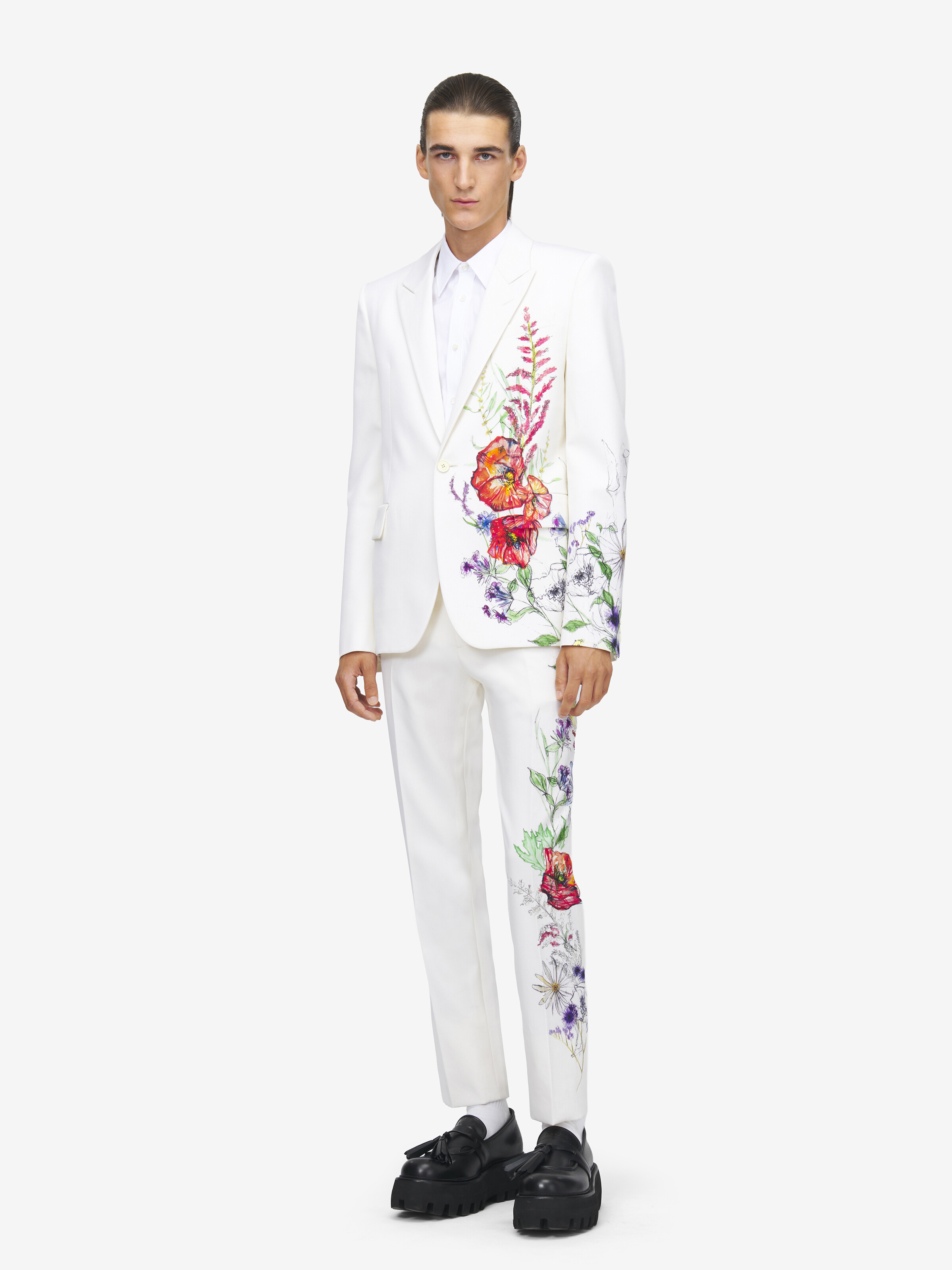 Men's Meadow Floral Single-breasted Jacket in Multicolor in 100% Wool | Alexander McQueen - image 3
