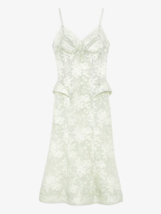 Women's Floral Lace Midi Dress in Light Green | McQueen US