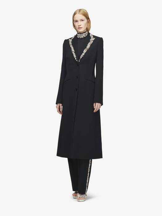 alexander mcqueen コート Women's Chain Mail Embroidery Coat in Black | Alexander McQueen NL