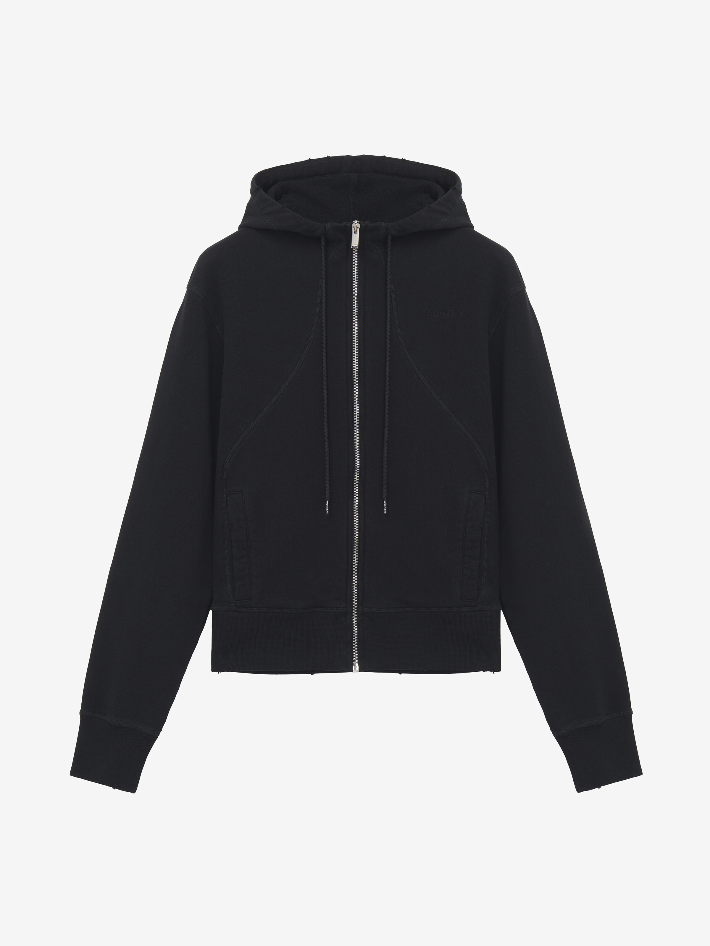 Men's Hooded Zip Through Sweatshirt in Black in 100% Cotton | Alexander McQueen - image 1