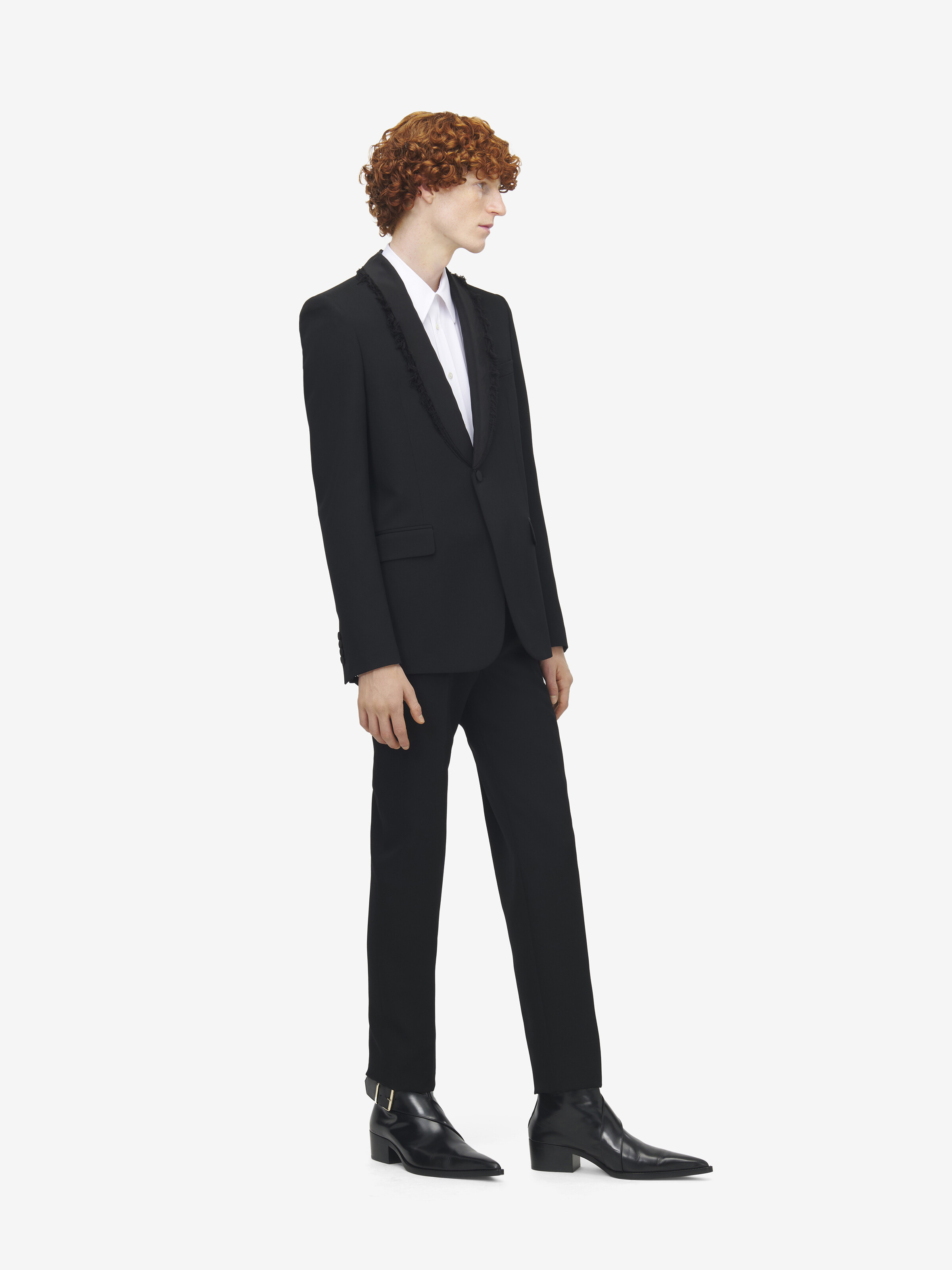 Men's Frayed Lapel Single-breasted Jacket in Black in 100% Wool | Alexander McQueen - image 4