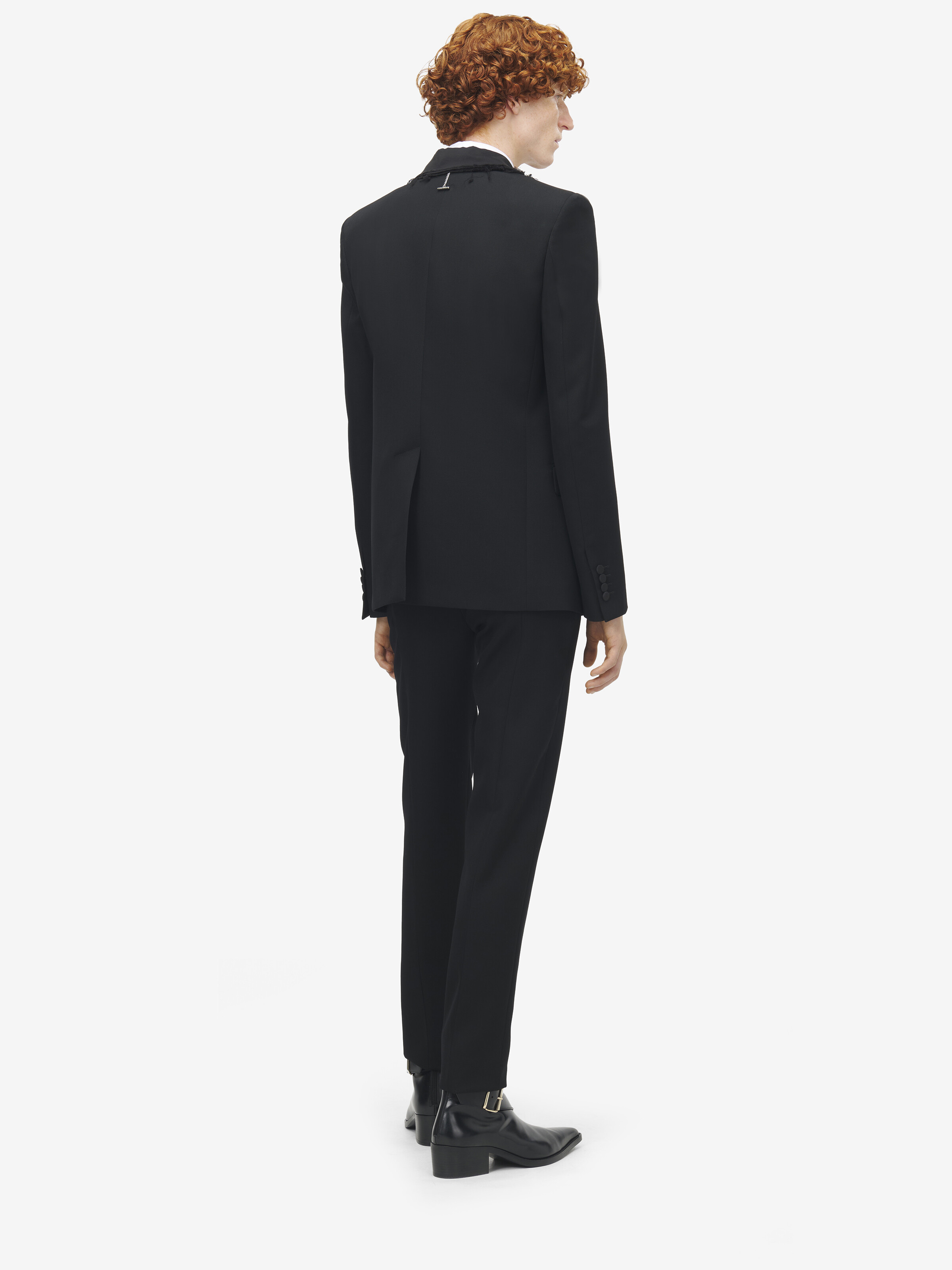 Men's Frayed Lapel Single-breasted Jacket in Black in 100% Wool | Alexander McQueen - image 4