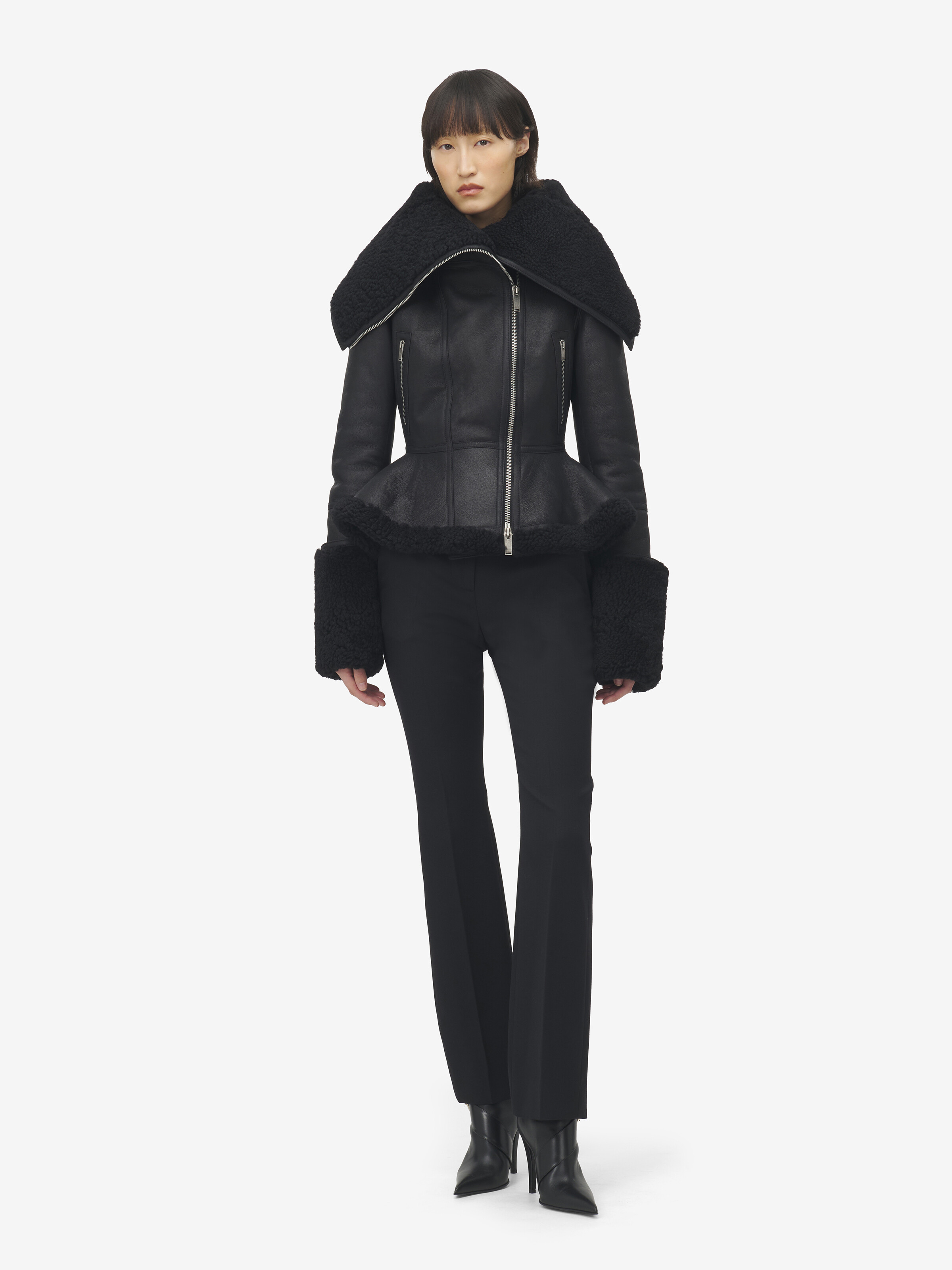 Women's Peplum Shearling Jacket in Black in 100% Lamb Fur | Alexander McQueen - image 3