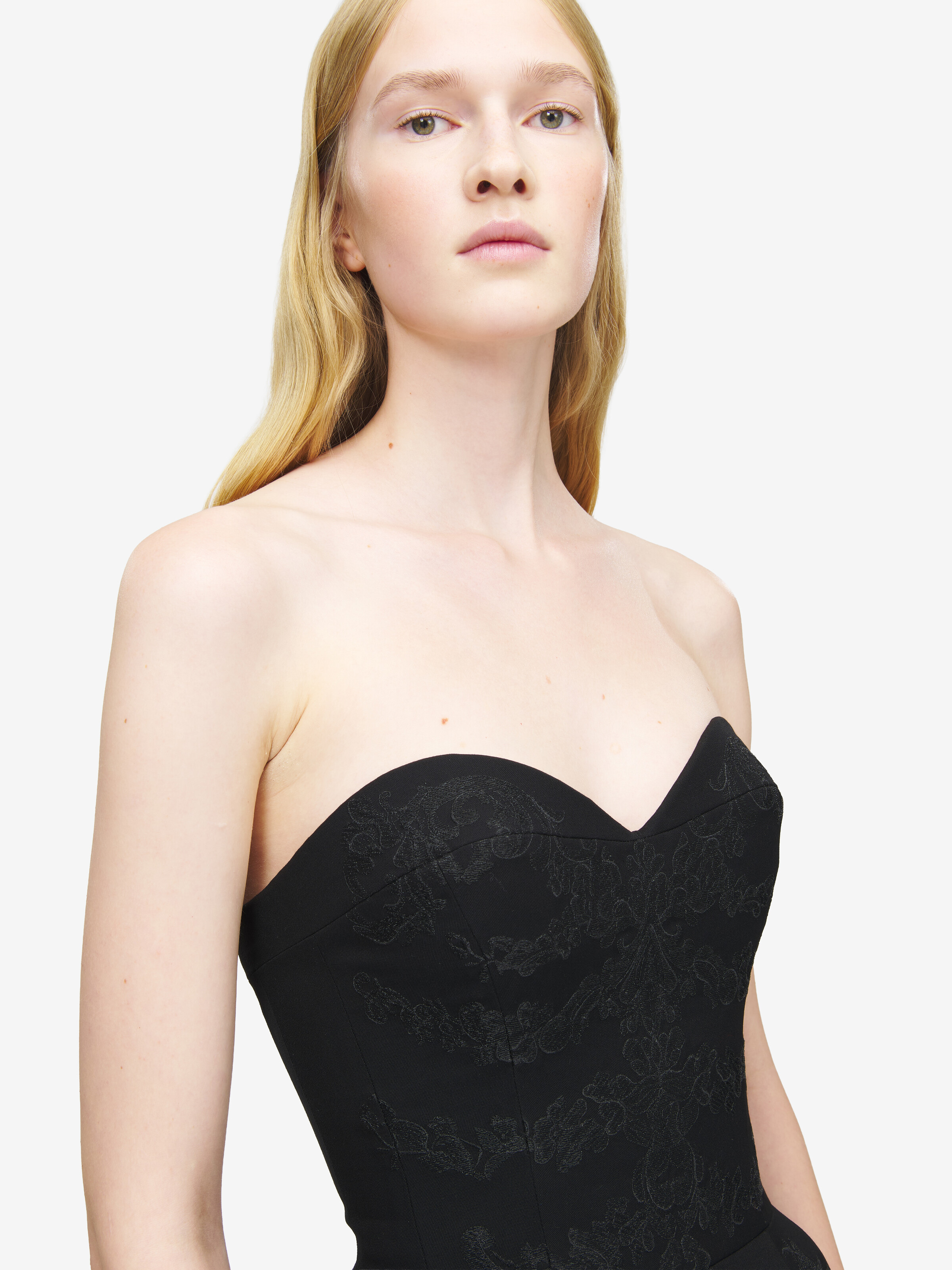 Women's Lace Ribcage Embroidery Corset Top in Black in 100% Wool | Alexander McQueen - image 5