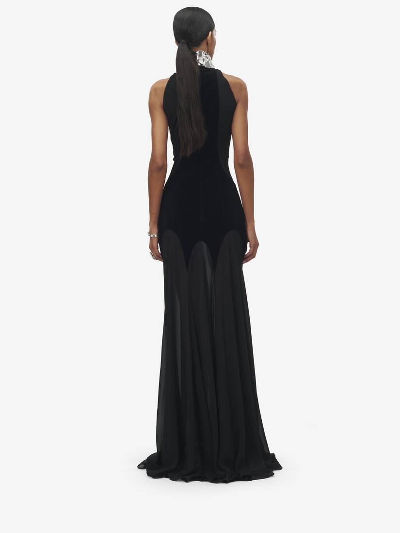 Crystal Mirror Embroidery Evening Dress
