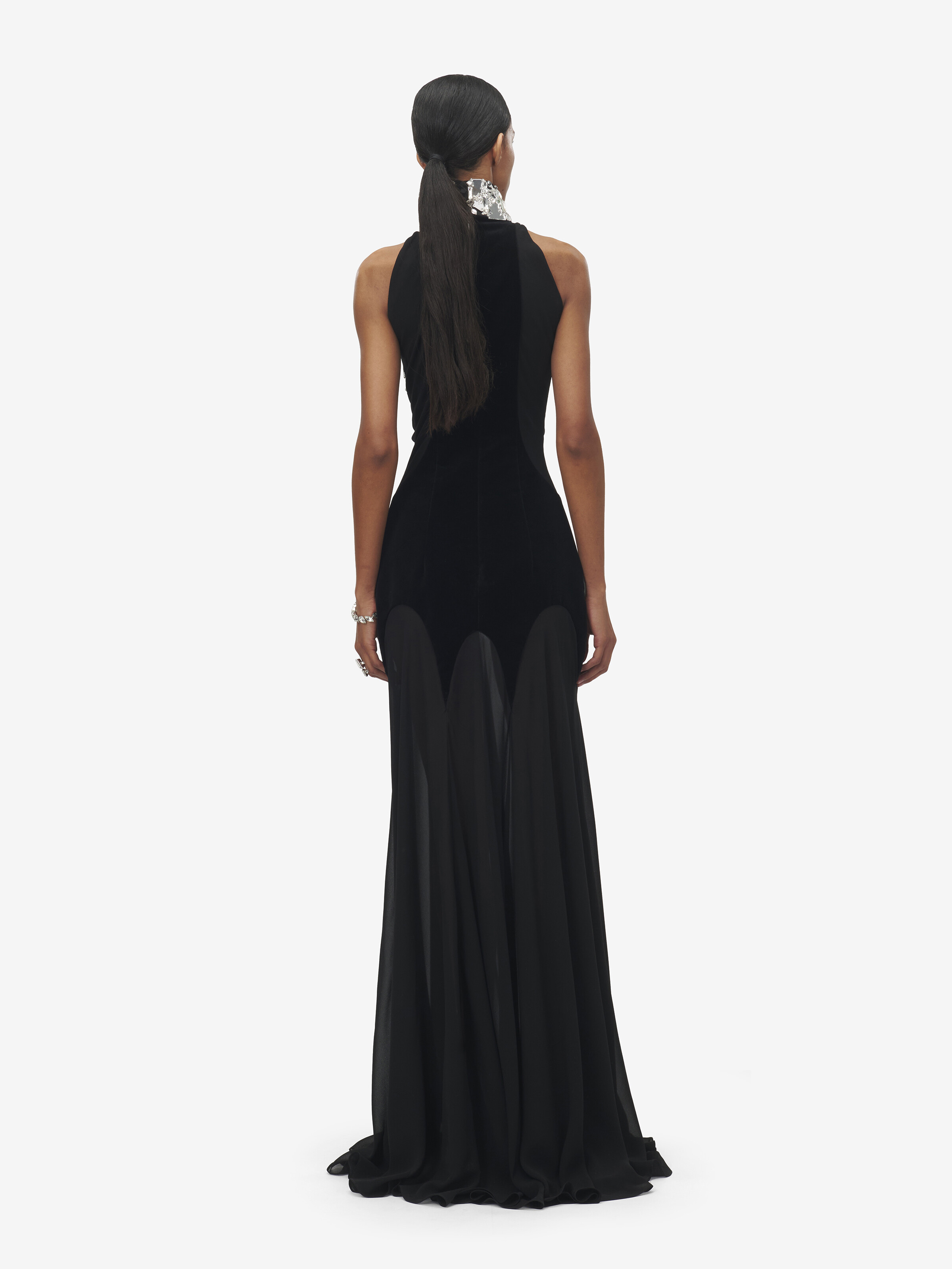 Women's Crystal Mirror Embroidery Evening Dress in Black in 100% Silk | Alexander McQueen - image 4
