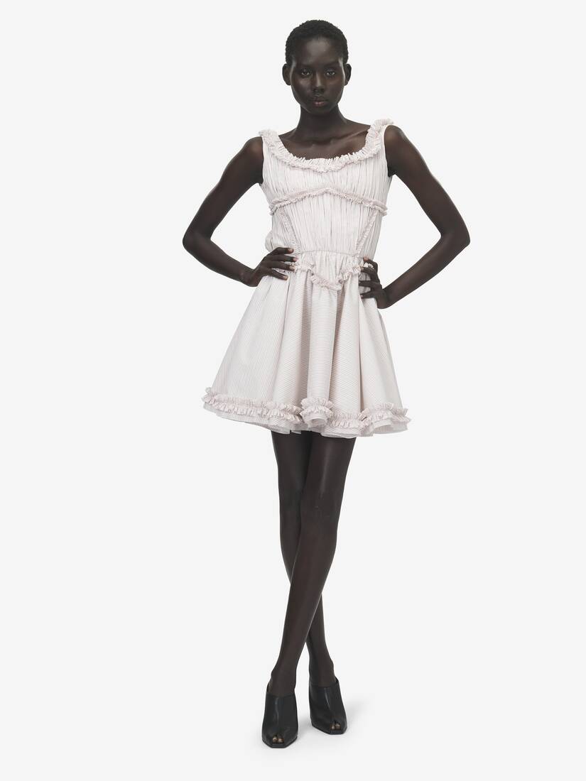Pleated Ruffle Pinstripe Mini Dress | Alexander McQueen - image 2