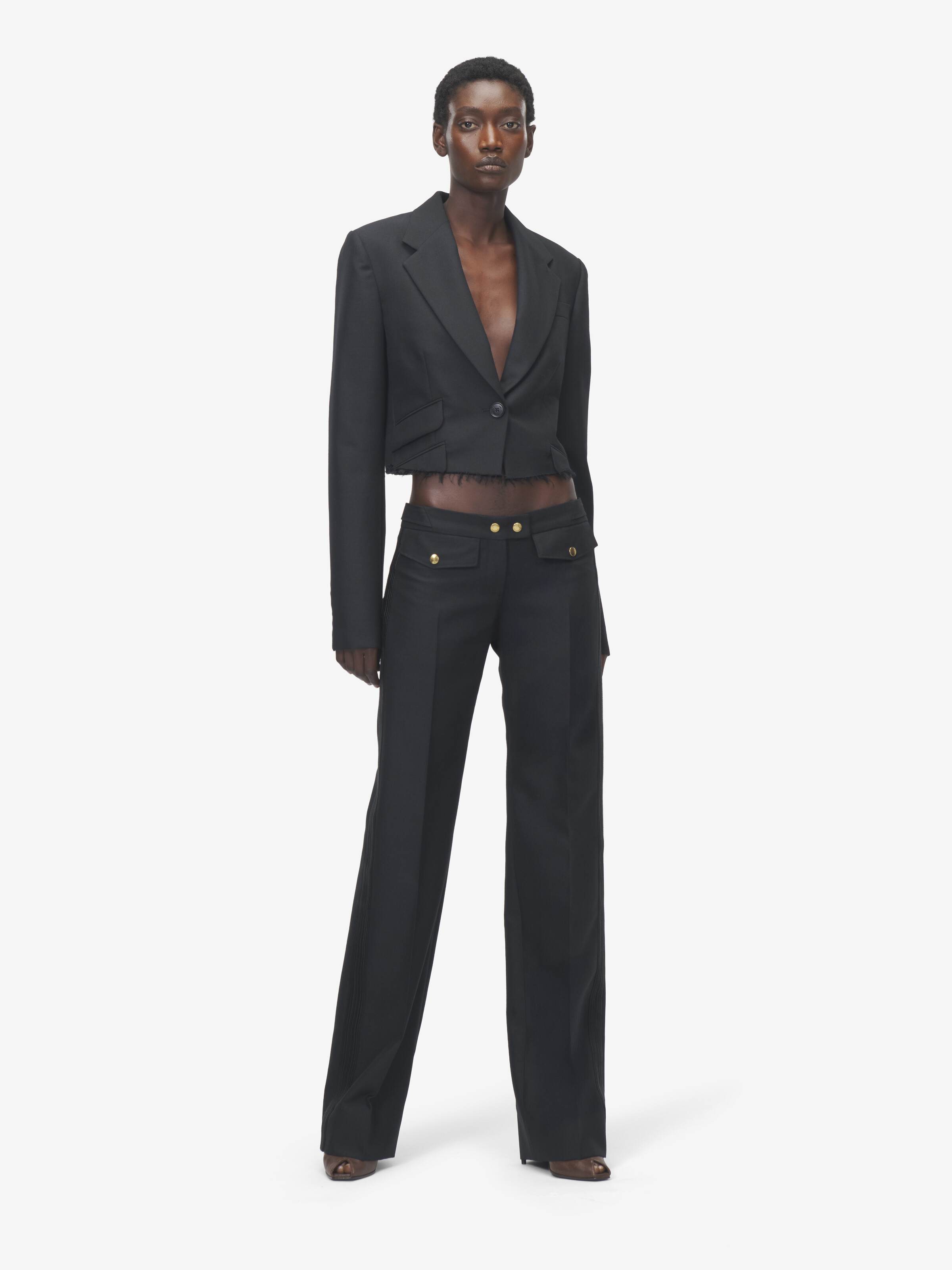 Women's Straight Leg Trousers in Black in 70% Wool, 30% Mohair | Alexander McQueen - image 2