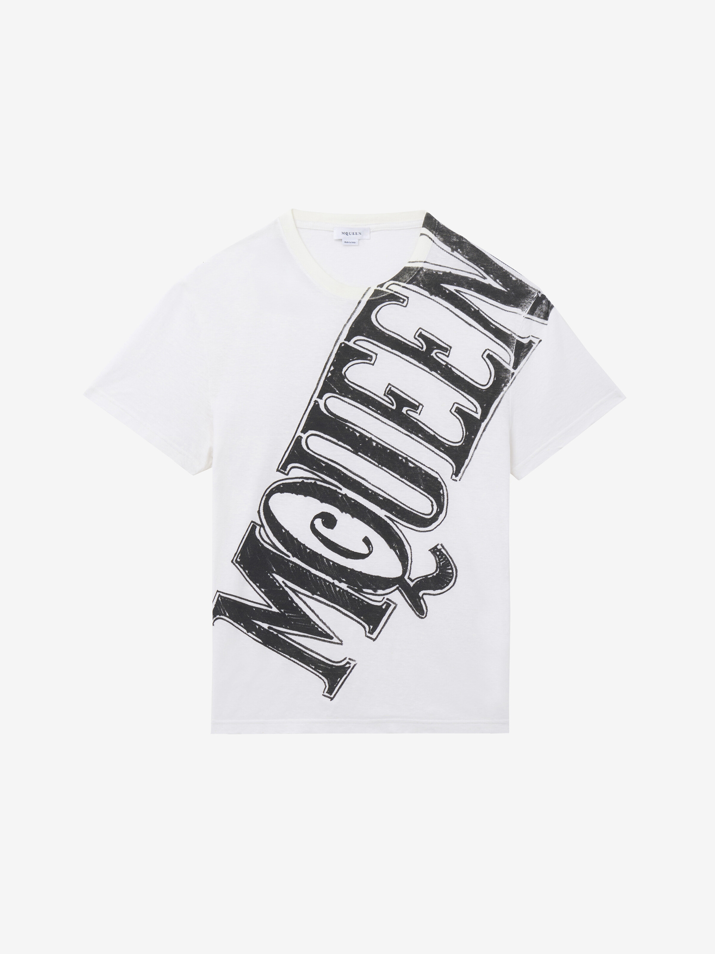 Men's Sketch Logo Print T-shirt in White/Black in 70% Cotton, 30% Linen | Alexander McQueen - image 1