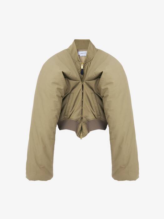 Women's Cropped Bomber Jacket in Khaki | McQueen US
