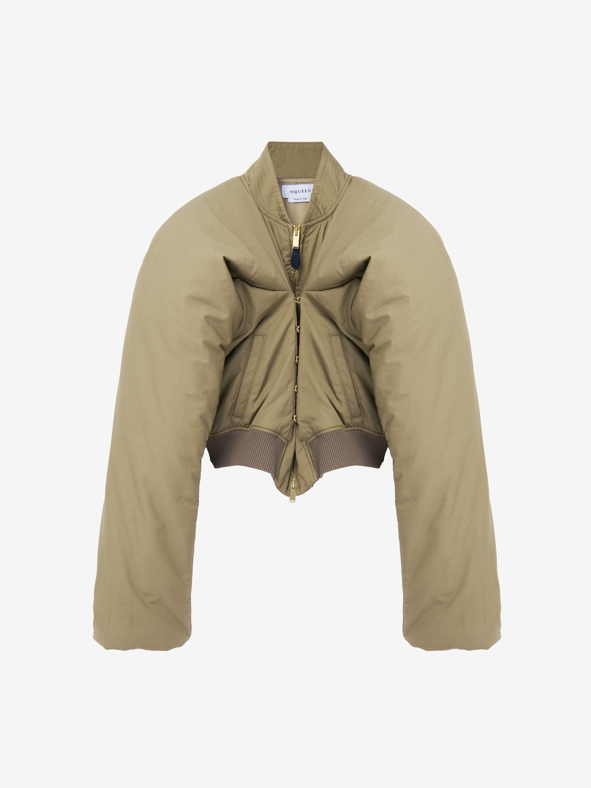 Women's Cropped Bomber Jacket in Khaki in 100% Cotton | Alexander McQueen - image 1