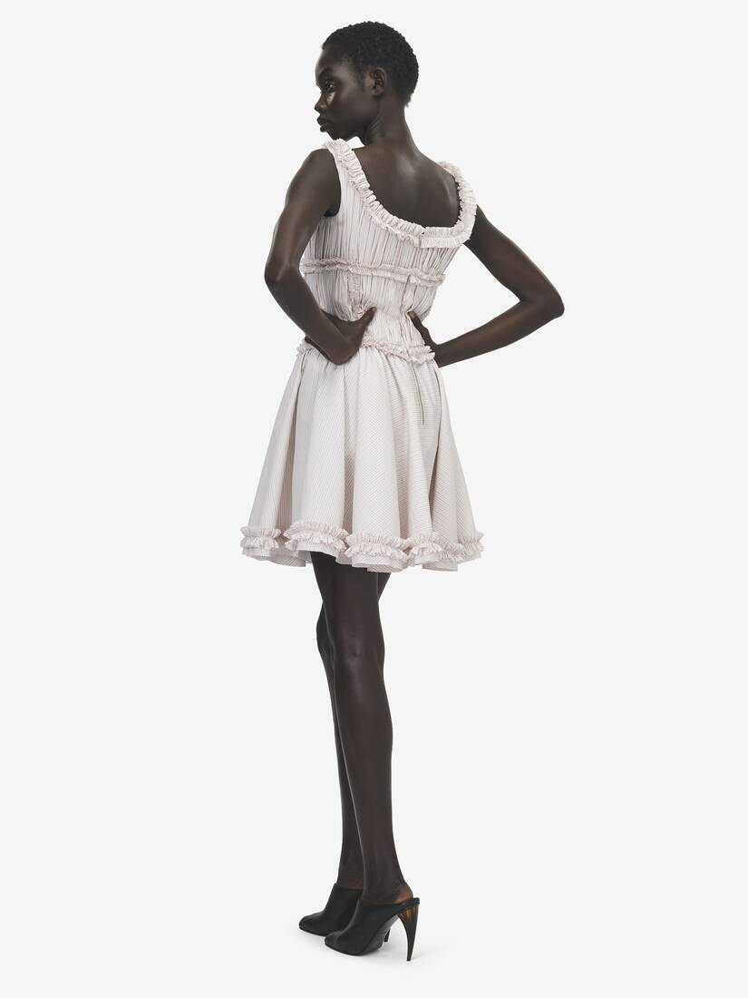 Pleated Ruffle Pinstripe Mini Dress | Alexander McQueen - image 4