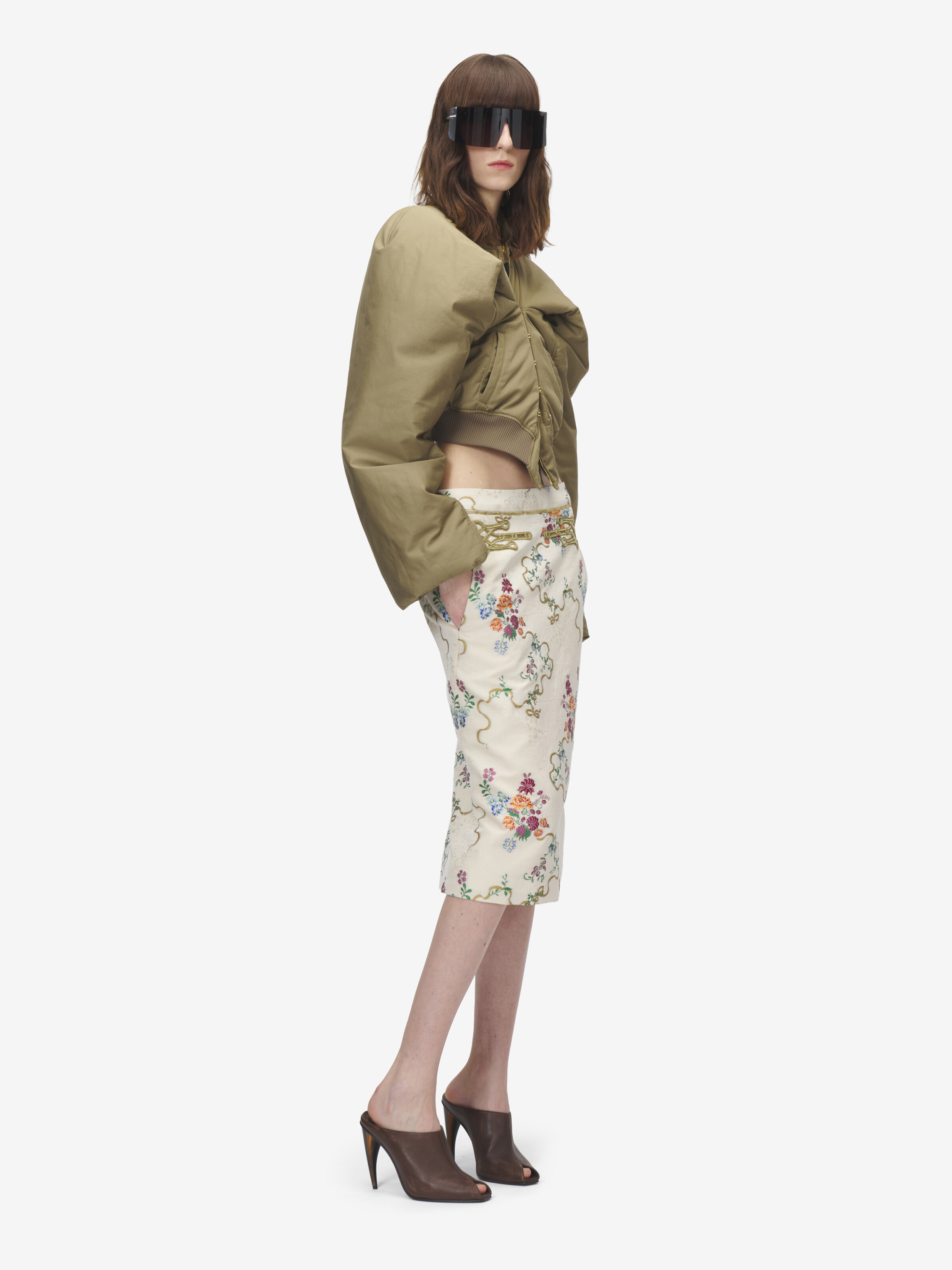 Women's Cropped Bomber Jacket in Khaki in 100% Cotton | Alexander McQueen - image 3