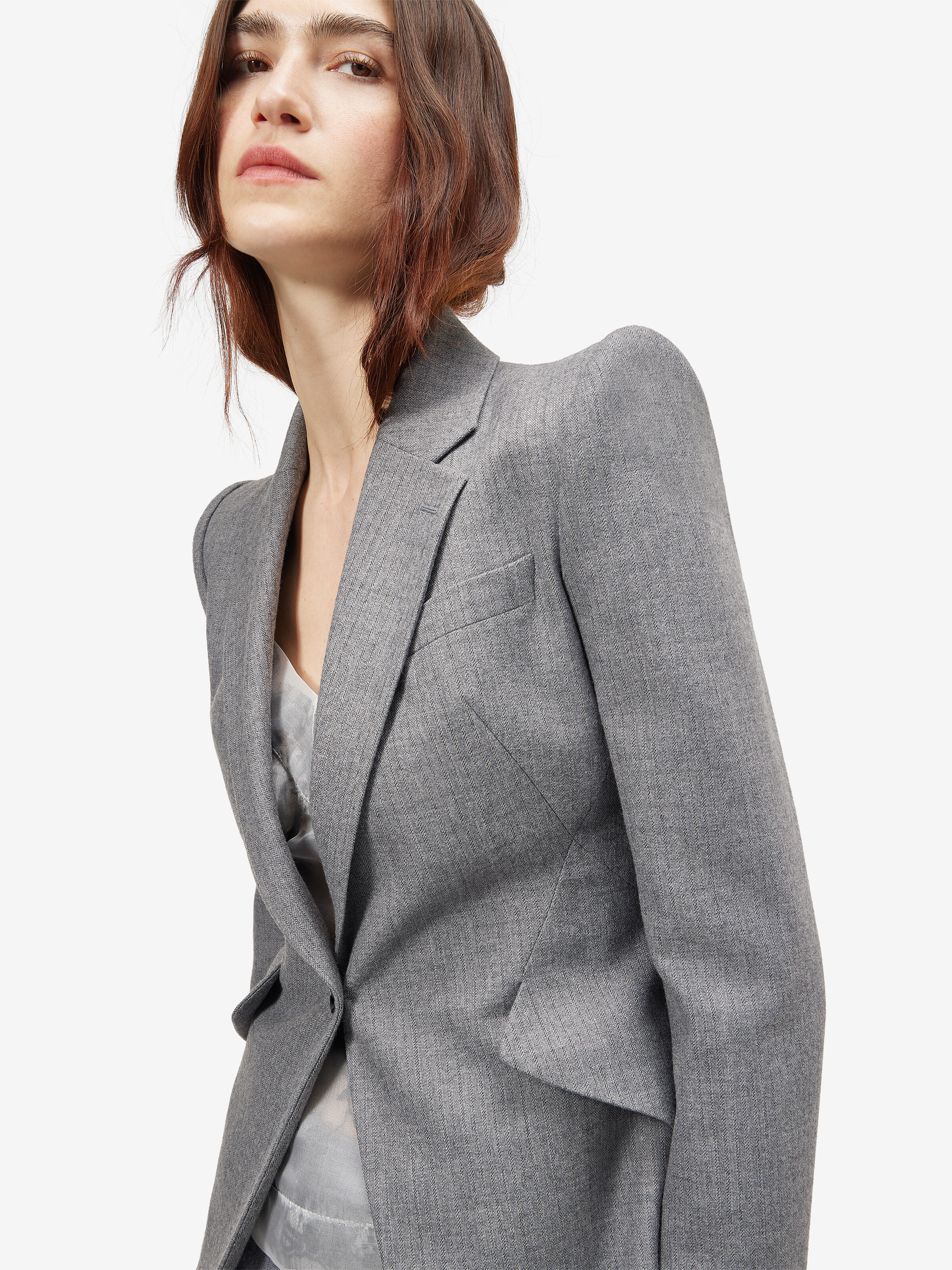 Women's Wool Pinstripe Single-breasted Jacket in Grey in 100% wool -  lining: 100% viscose | Alexander McQueen - image 5