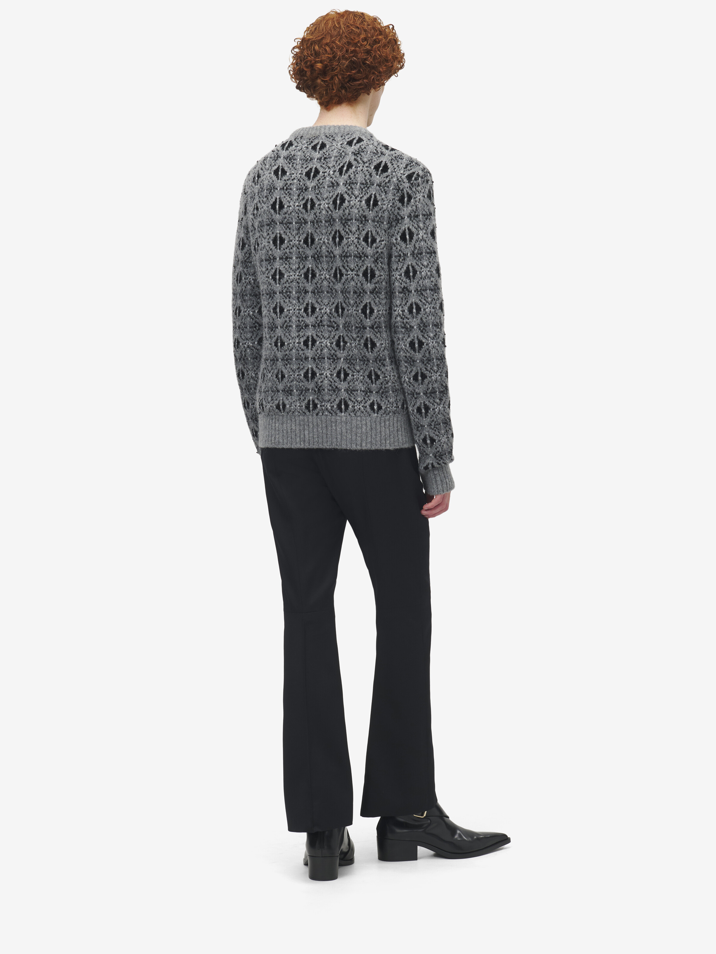 Men's Distressed Skull Fair Isle Jumper in Grey Melange in 34% Polyamide, 28% Alpaca Wool, 22% Wool, 16% Viscose | Alexander McQueen - image 4