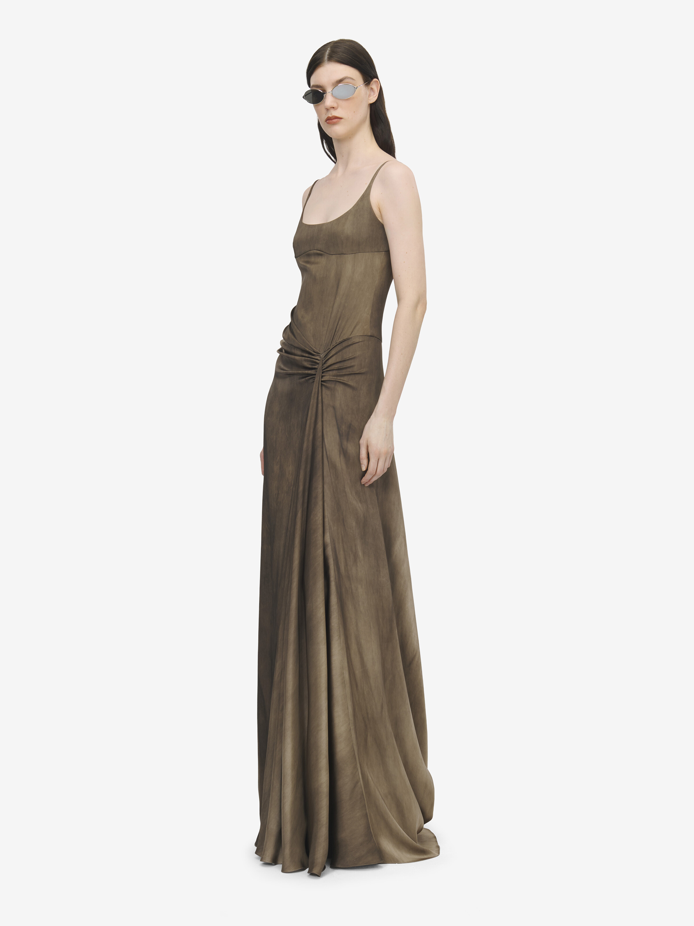 Women's Asymmetric Drape Evening Dress in Brown in 63% Acetate, 37% Viscose | Alexander McQueen - image 3