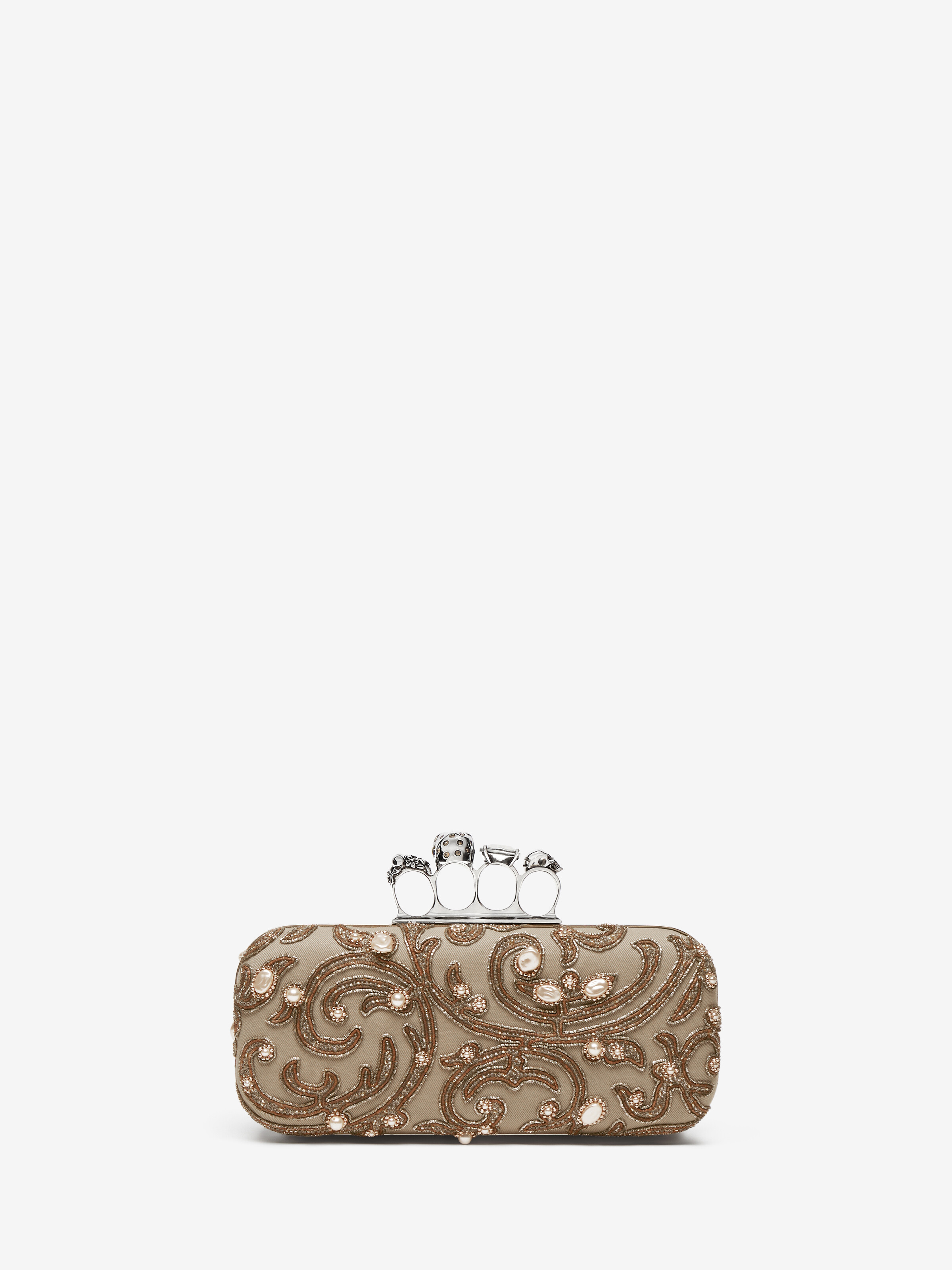 Women's Long Knuckle Clutch in Beige/Silver-Finish in Lamb Leather | Alexander McQueen - image 4
