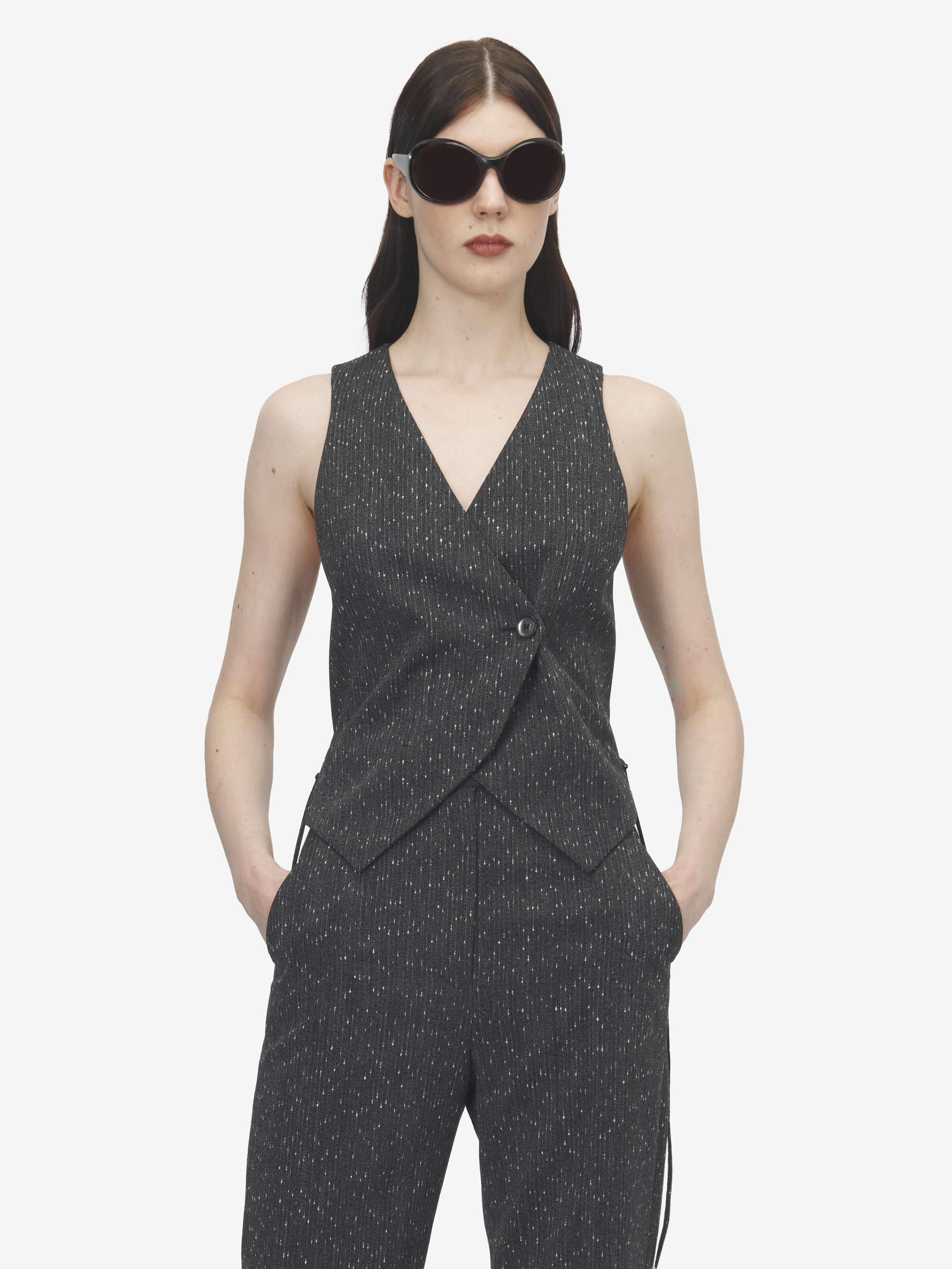 Gilet à corset lacé, à motif rayé moucheté pour Femme en Gris in 99% Laine, 1% Polyamide | Alexander McQueen - image 6