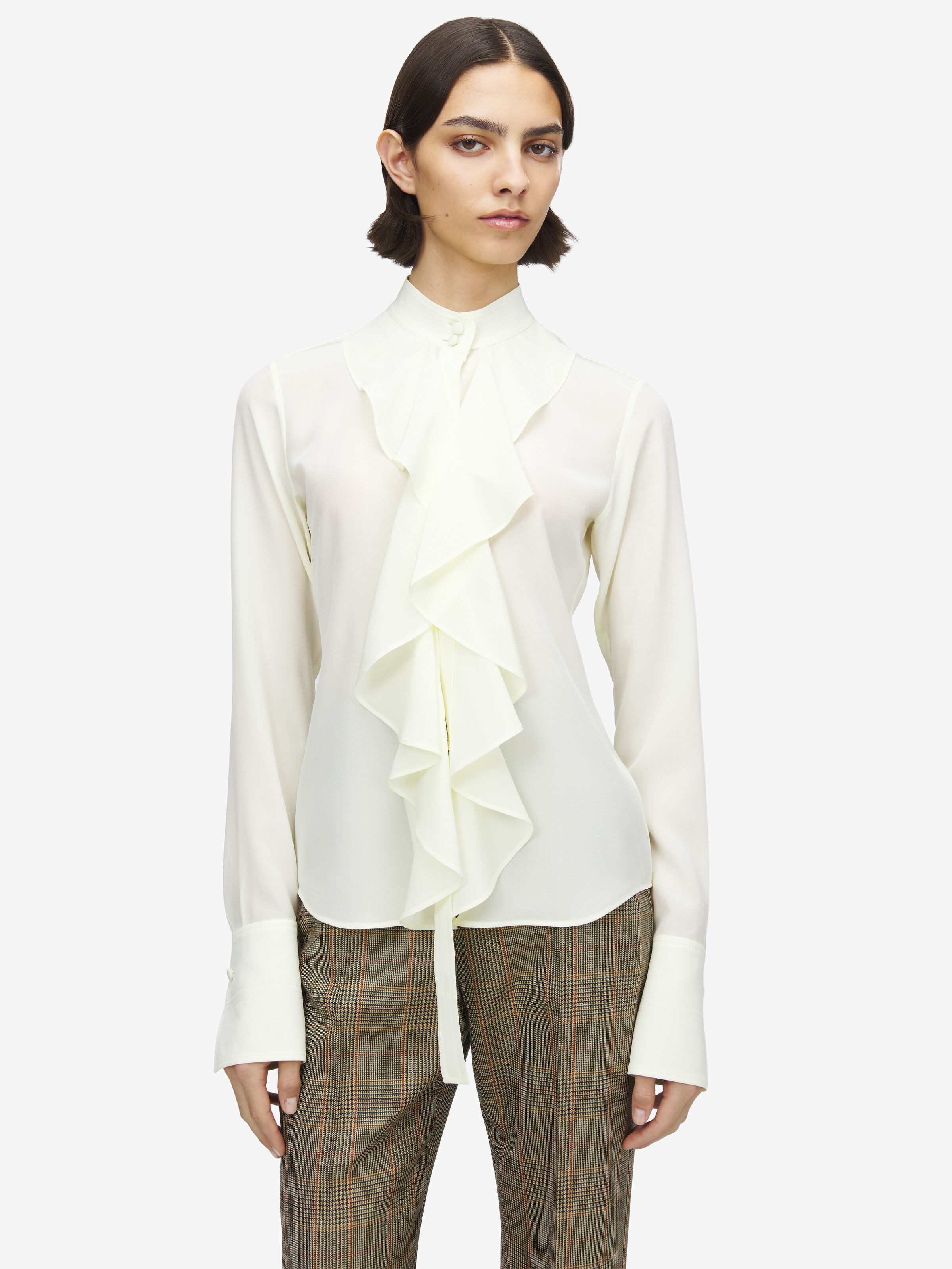 Women's Ruffled Shirt in Cream in 100% Silk | Alexander McQueen - image 1