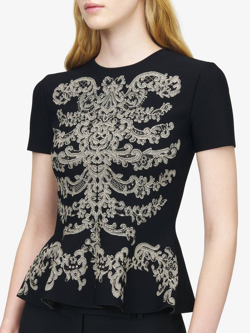 Lace Ribcage Jacquard Peplum Top | Alexander McQueen - image 5