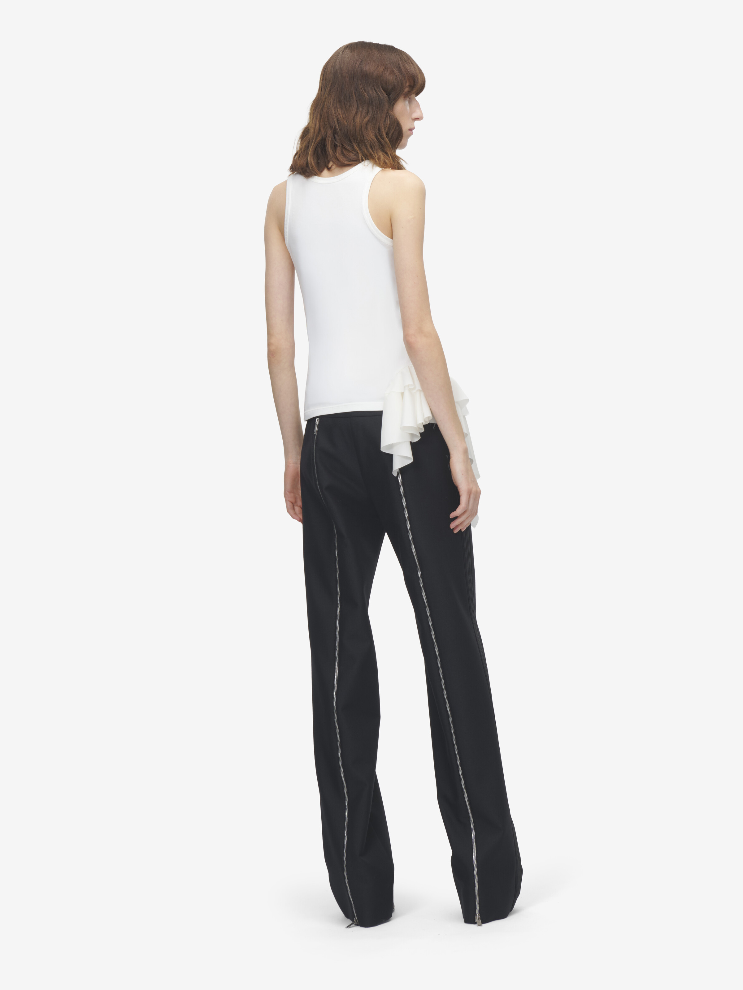 Women's Asymmetric Ruffle Tank Top in Ivory in 100% Cotton | Alexander McQueen - image 4