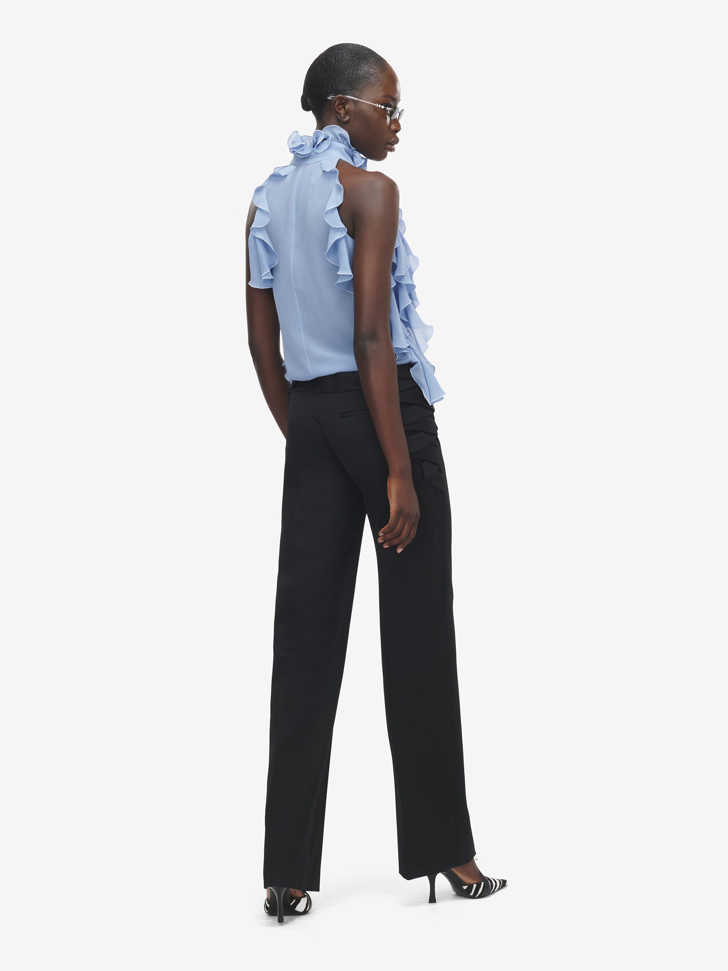 Haut À Volants pour Femme en Bleu in 100% Soie | Alexander McQueen - image 4