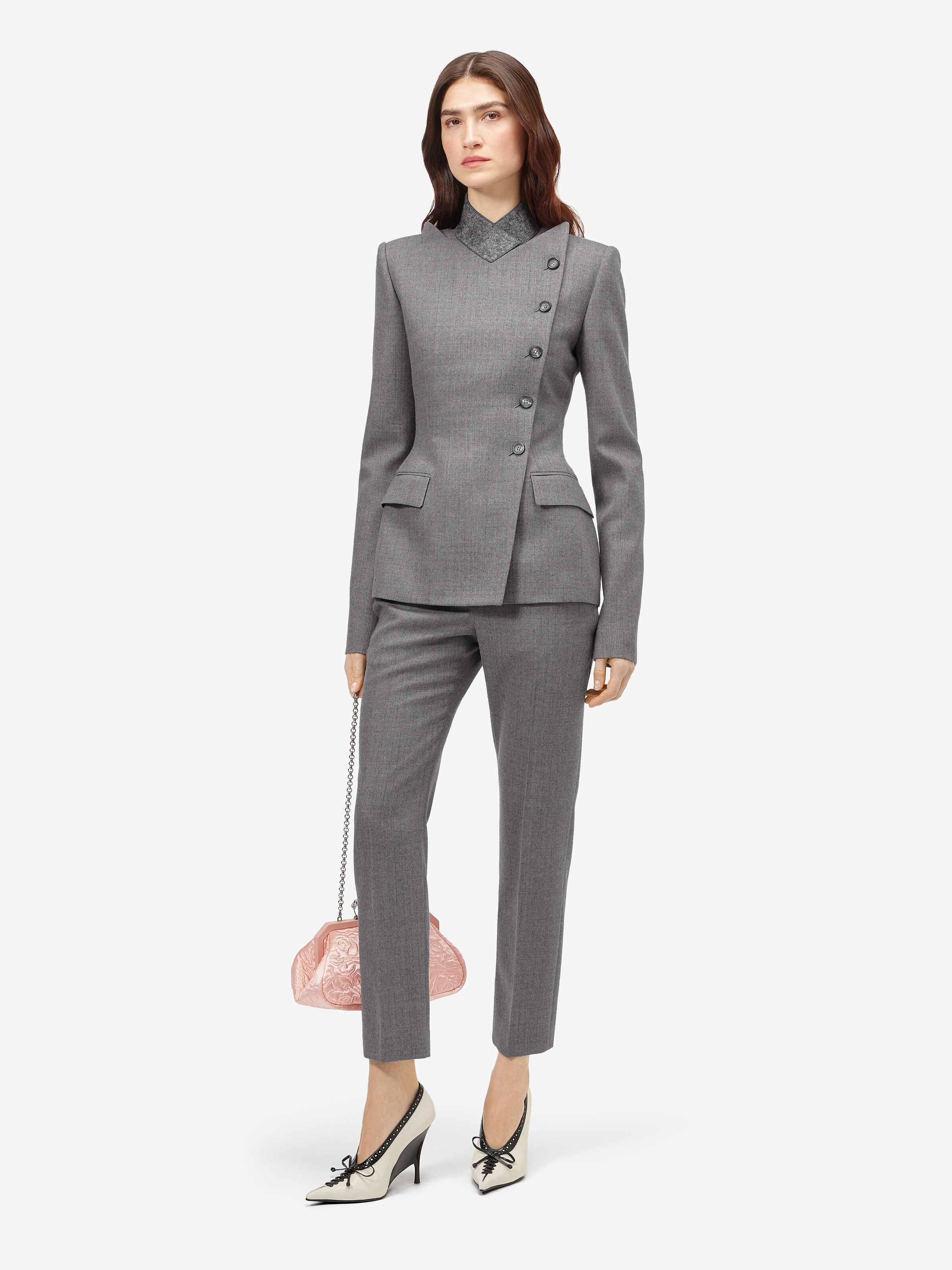 Women's Wool Pinstripe Cross Lapel Jacket in Grey in 100% wool -  lining: 100% viscose -  filling: 100% polyester | Alexander McQueen - image 2