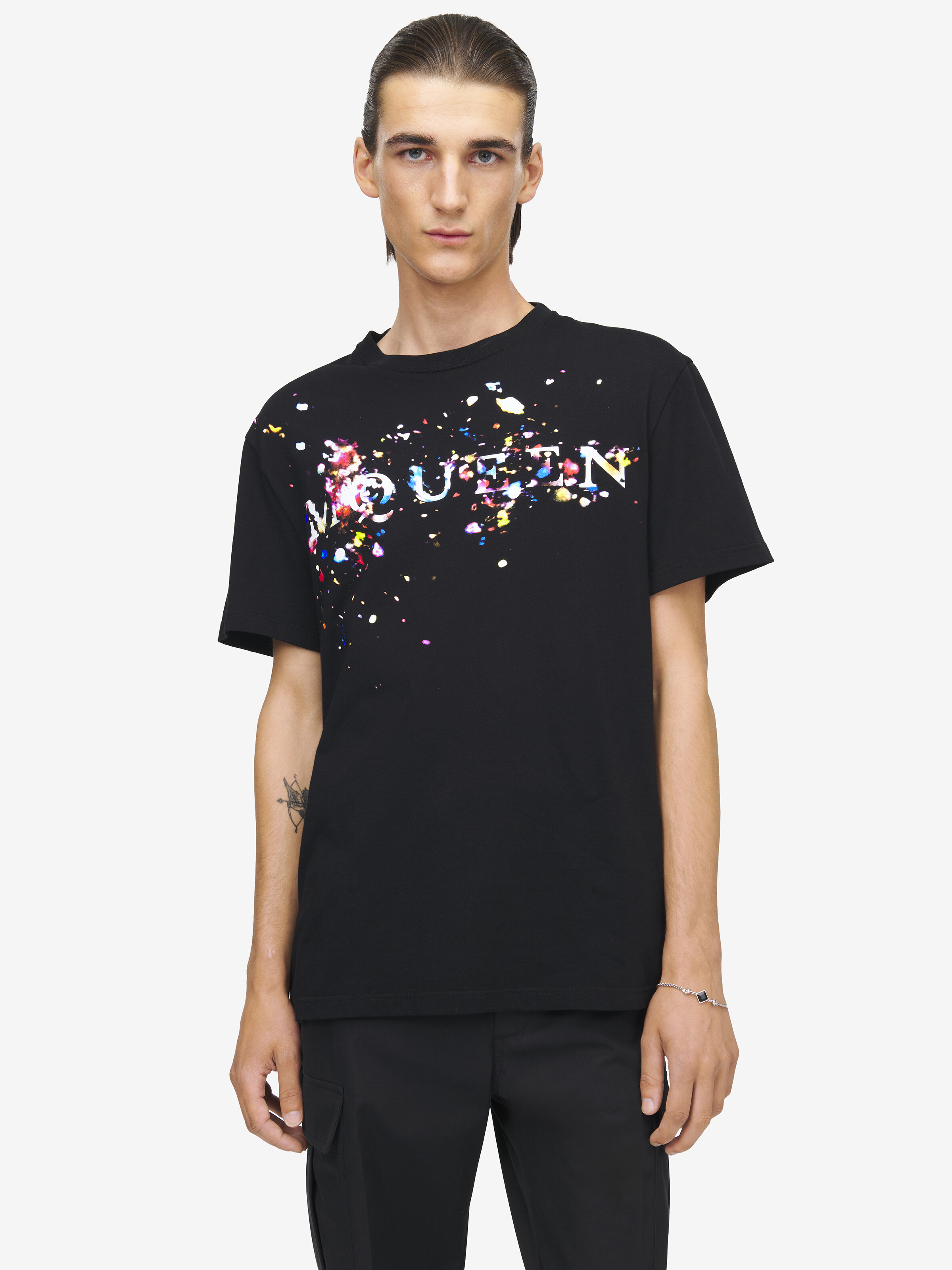 Men's Confetti Logo T-shirt in Black/Multicolour in 100% Cotton | Alexander McQueen - image 1