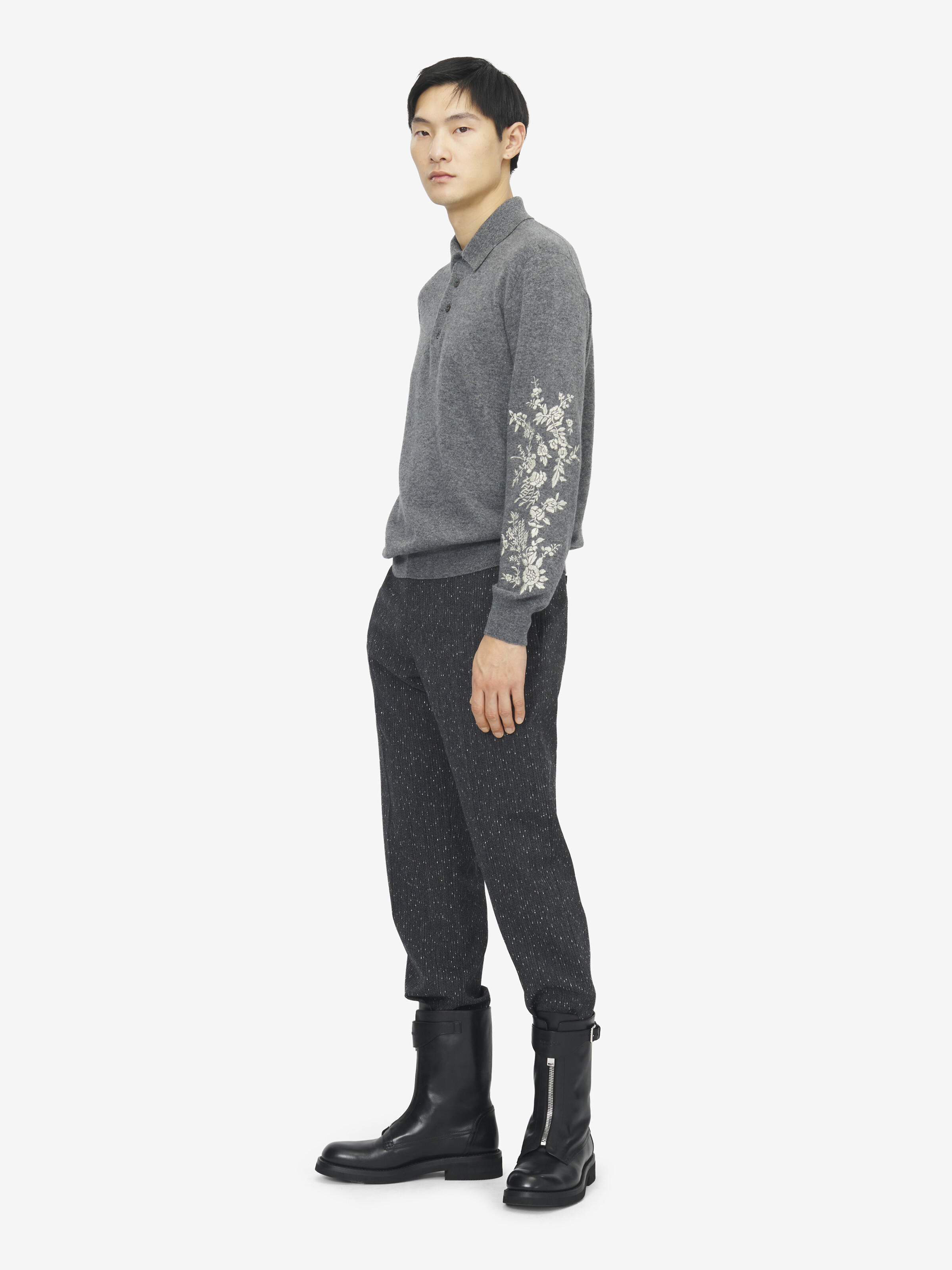 Poloshirt mit floralen Stickereien für Herren in Grau in 100% Wolle | Alexander McQueen - image 4