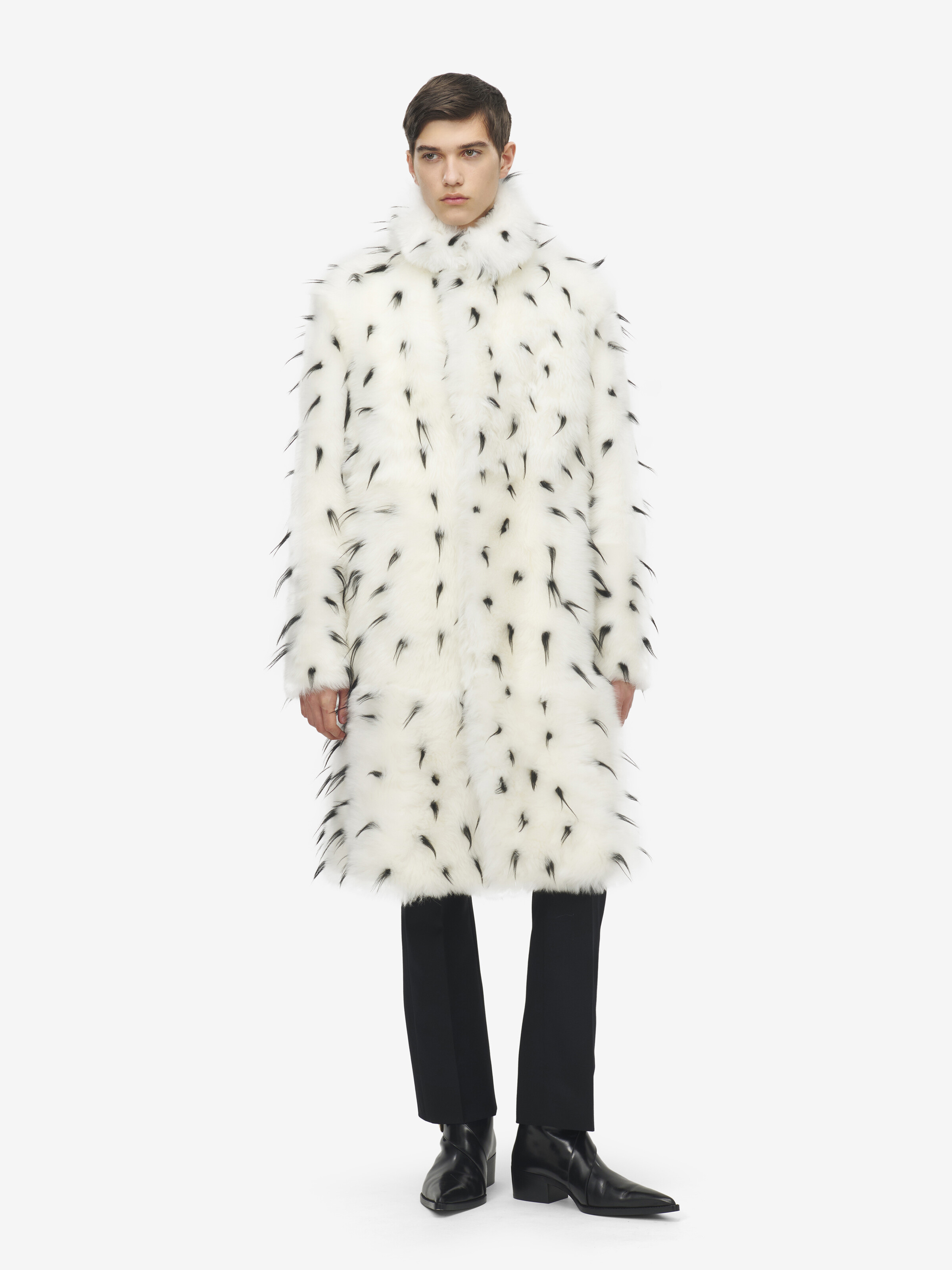 Men's Shearling Coat in Ivory/Black in 100% Lamb Fur | Alexander McQueen - image 1