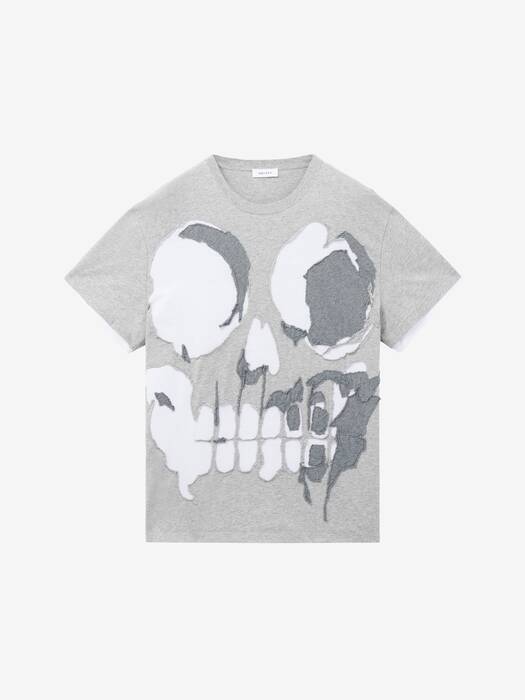 Men's Skull Applique T-shirt in Light Grey | McQueen US