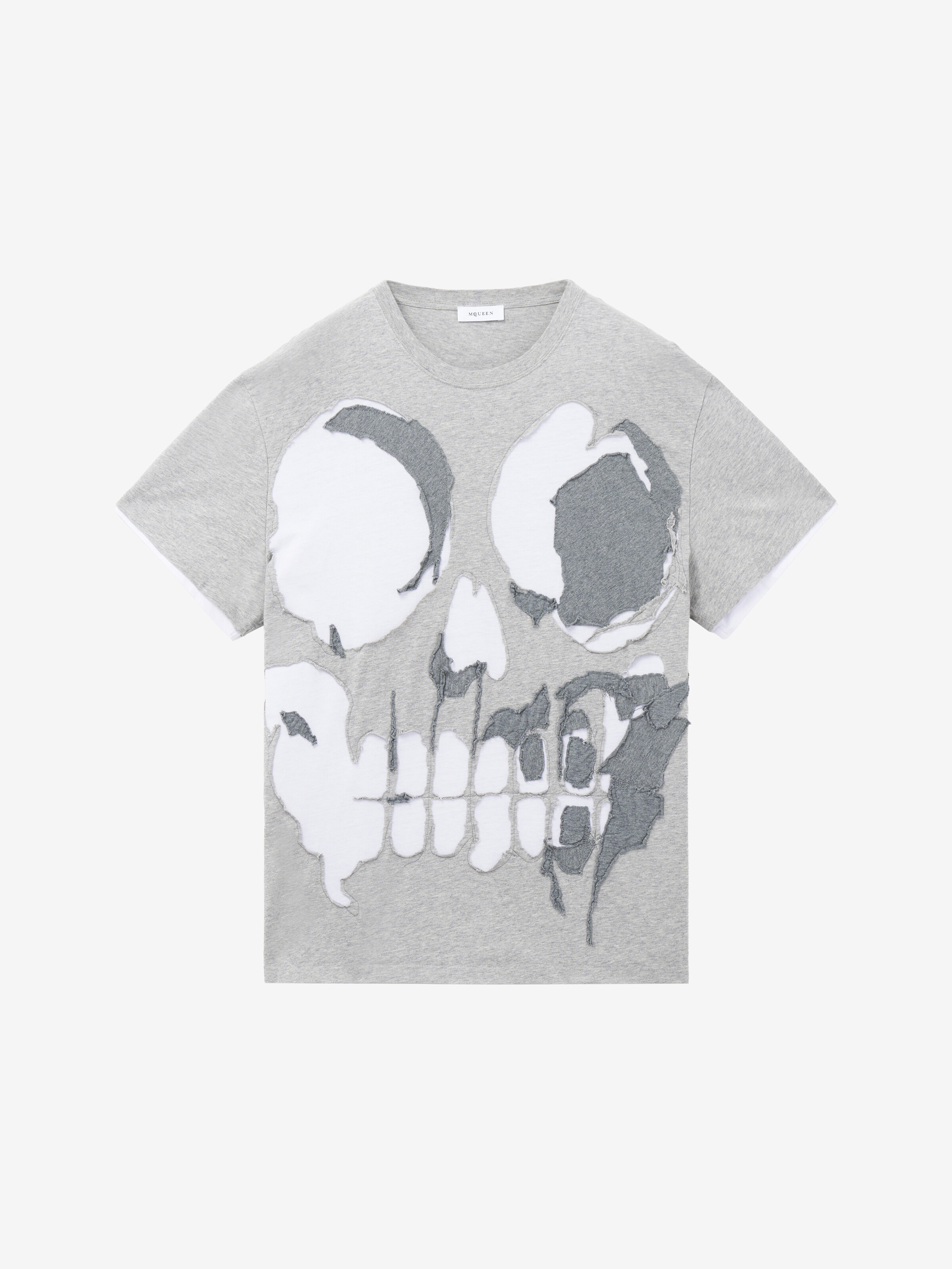 Men's Skull Applique T-shirt in Light Grey in 100% Cotton | Alexander McQueen - image 1
