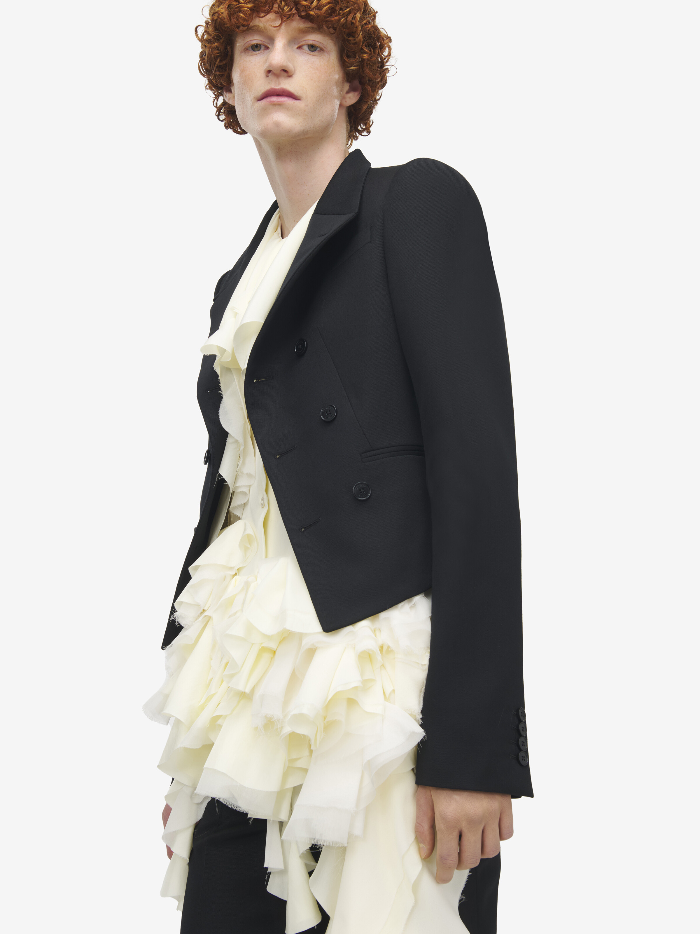 Men's Asymmetric Lapel Jacket in Black in 100% Wool | Alexander McQueen - image 5