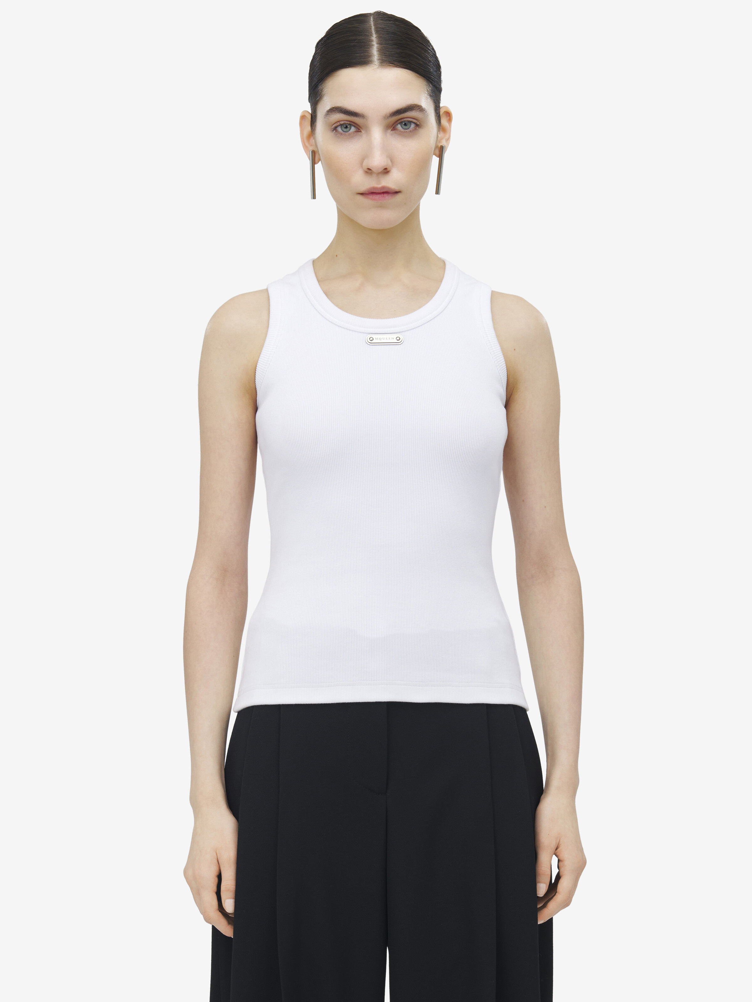 Women's McQueen Placket Tank Top in Optical White in 98% Cotton, 2% Elastane | Alexander McQueen - image 5