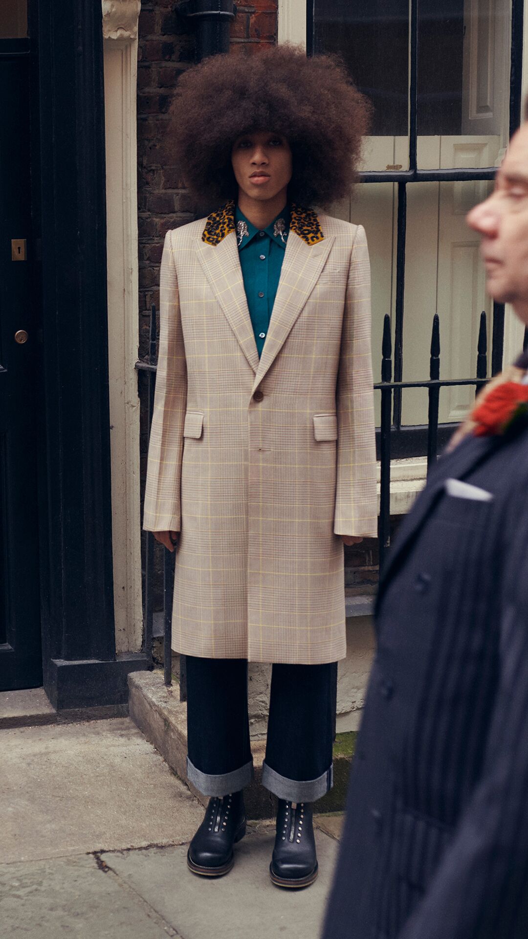 Model on set of McQueen Autumn Winter 2025 Pre-Collection photoshoot