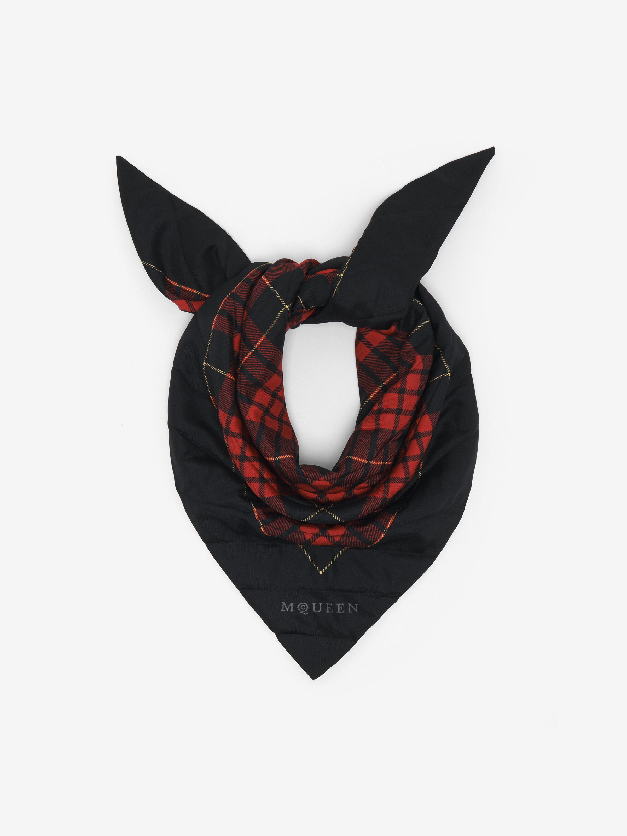 Women's Quilted Tartan Scarf in Black/Red in 100% Silk | Alexander McQueen - image 1
