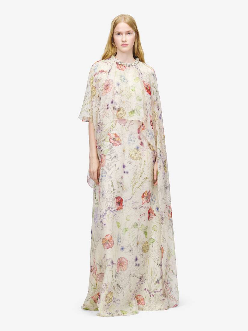 Meadow Floral Print Asymmetric Cape Dress | Alexander McQueen - image 1