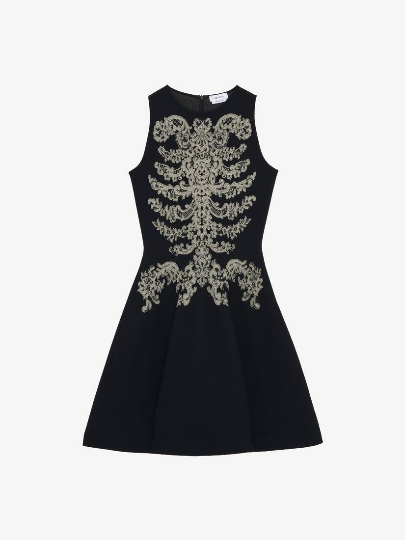 Jacquard-Minikleid mit Rippenstickerei aus Spitze