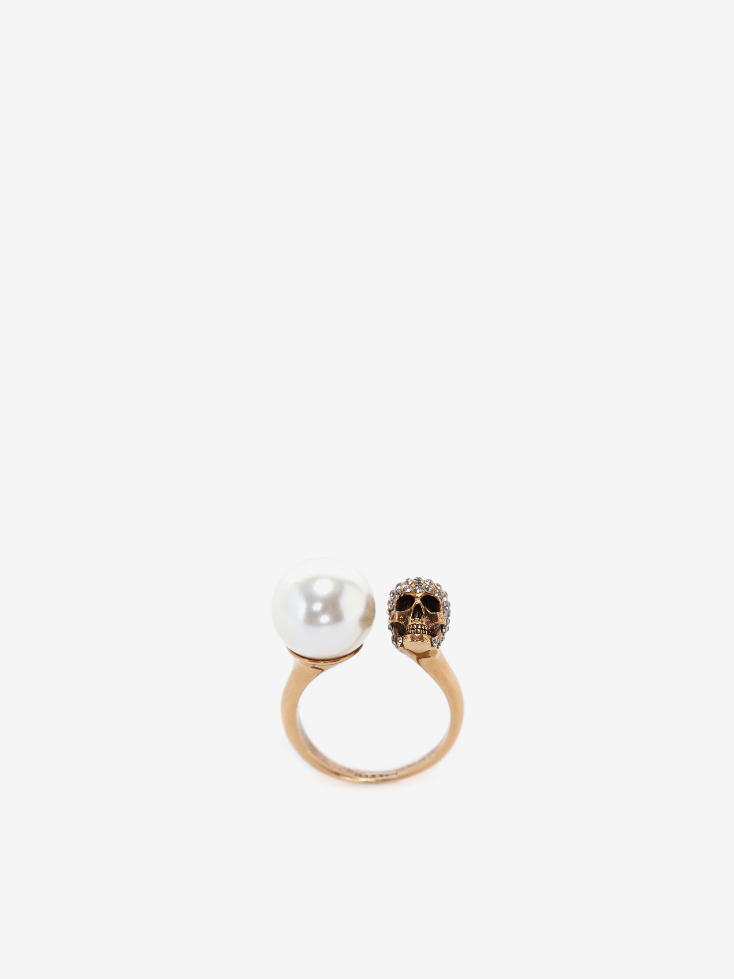 Women's Pearl-like Skull Ring in Antique Gold in Brass | Alexander McQueen - image 1