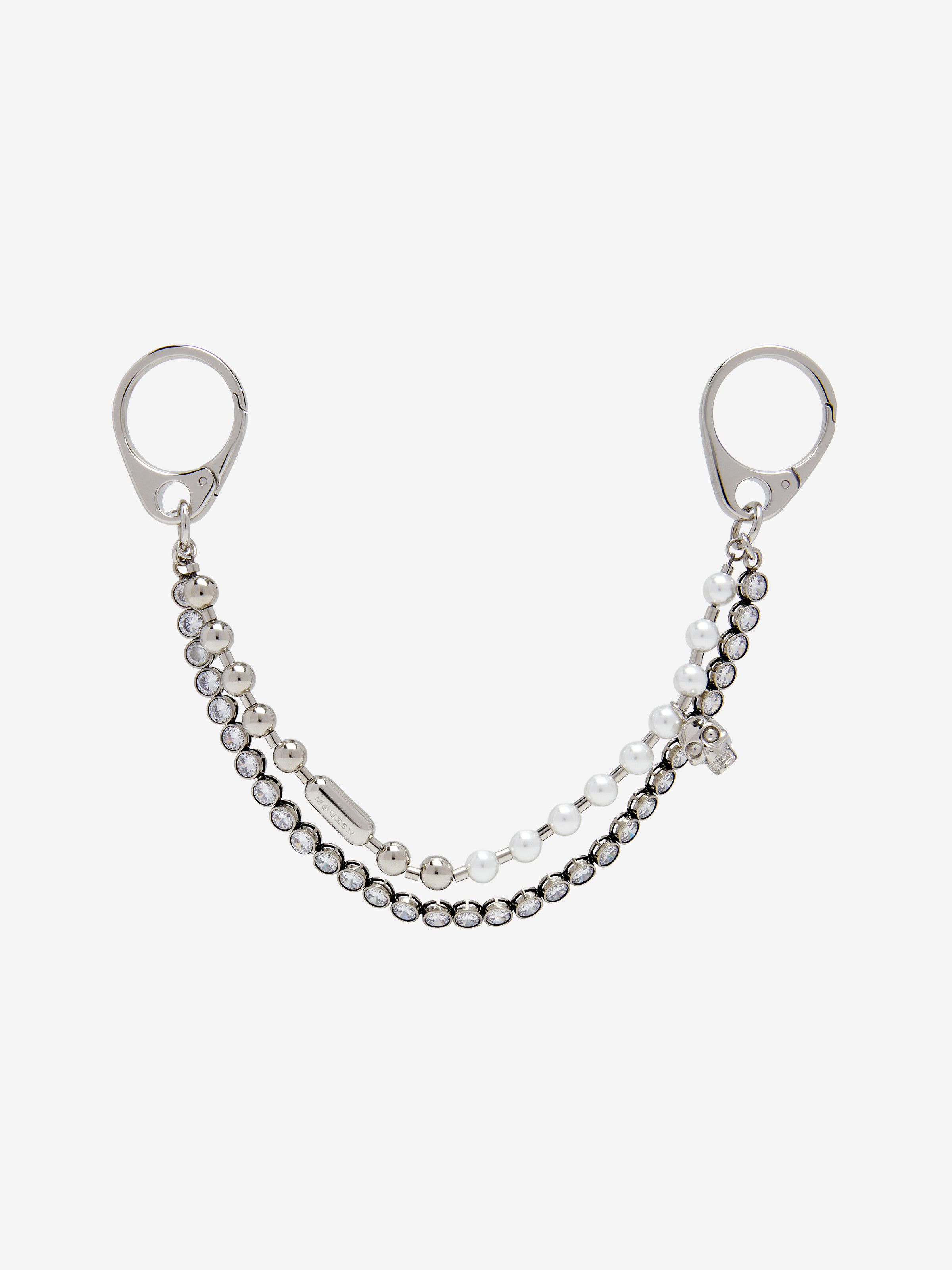 Women's Pearl & Crystal Double Chain Charm in Palladium in 100% Brass | Alexander McQueen - image 1