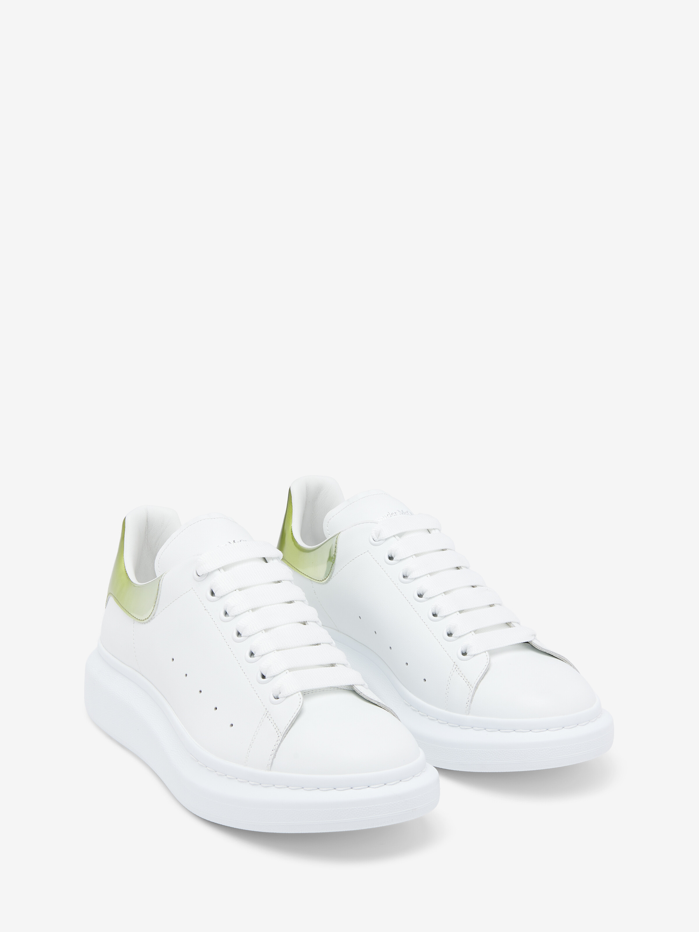 Women's Oversized Sneaker in White/Green in Calf Leather | Alexander McQueen - image 2
