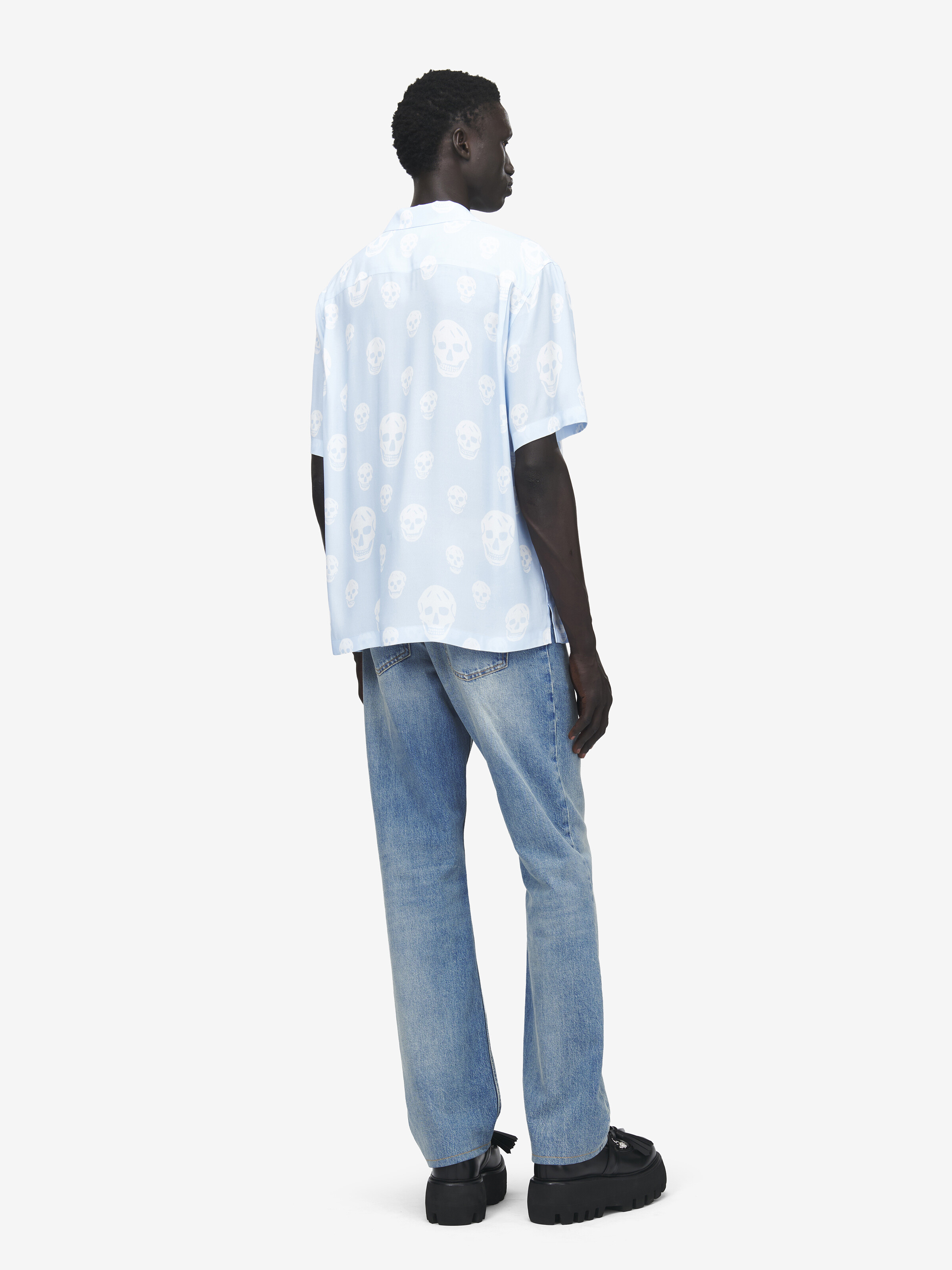 Chemise hawaïenne à imprimé Skull pour Homme en Bleu Clair in 100% Viscose | Alexander McQueen - image 5