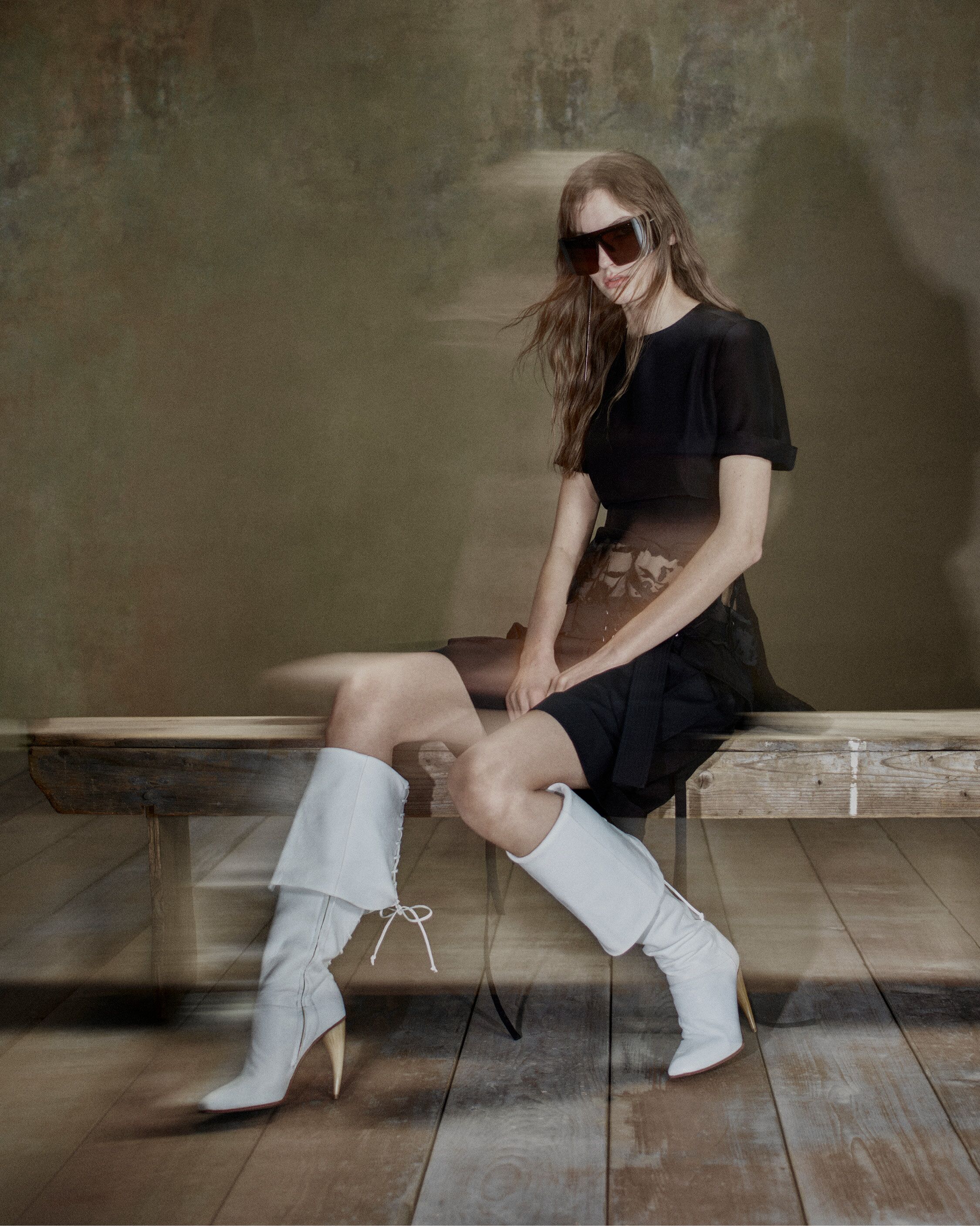 Women's Horn Heel Knee-High Boot in White | McQueen US