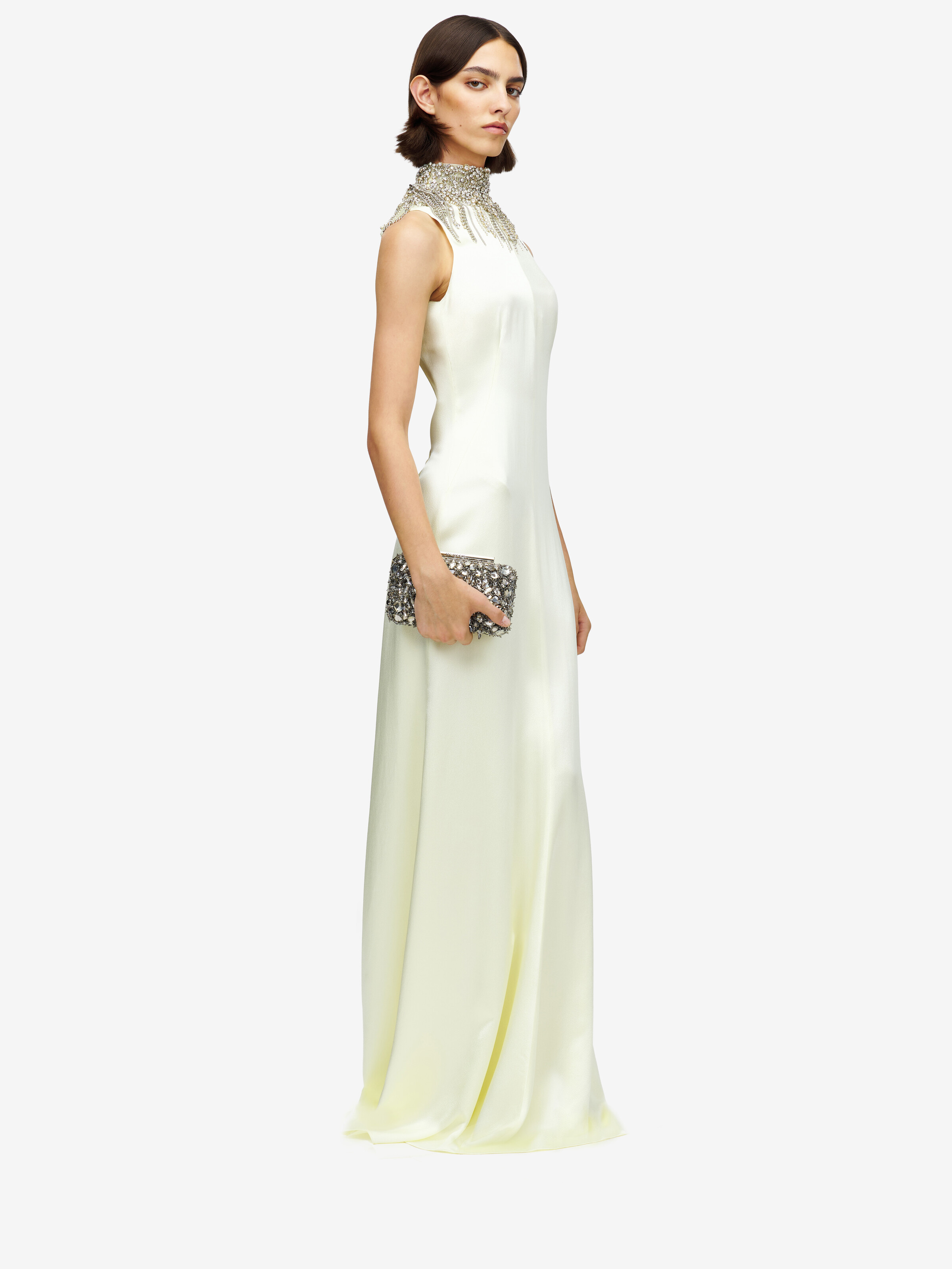 Women's Chain Mail Embroidery Evening Dress in Cream in 51% Acetate, 49% Viscose | Alexander McQueen - image 3