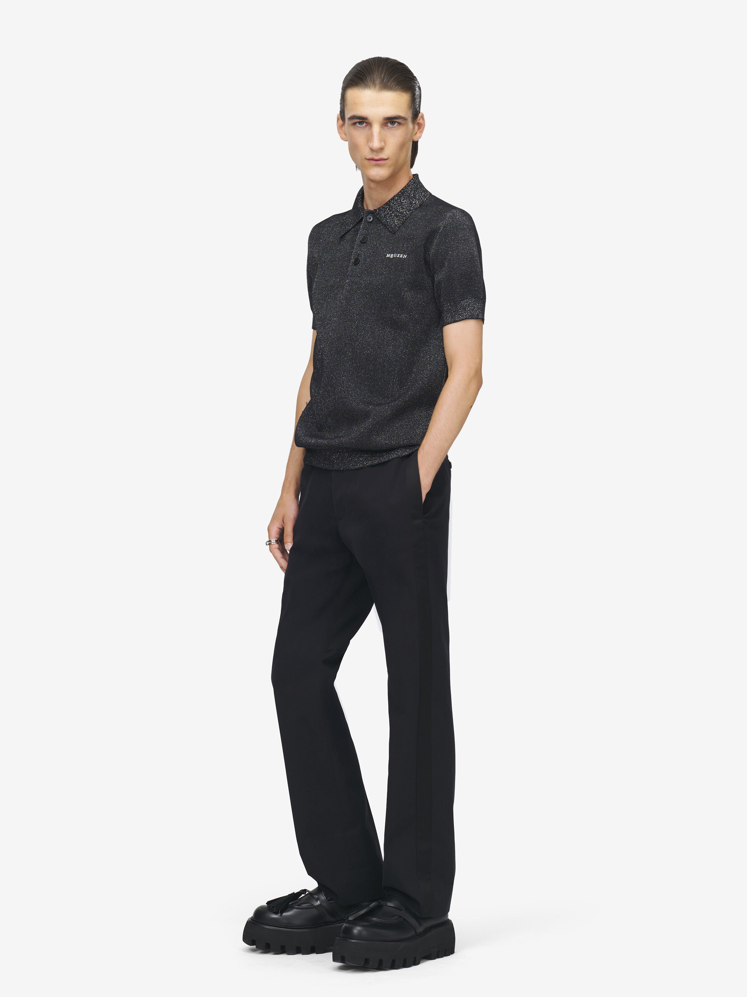 Polo à Logo McQueen pour Homme en Noir in 91% Laine, 6% Polyester, 3% Polyester métallisé | Alexander McQueen - image 4