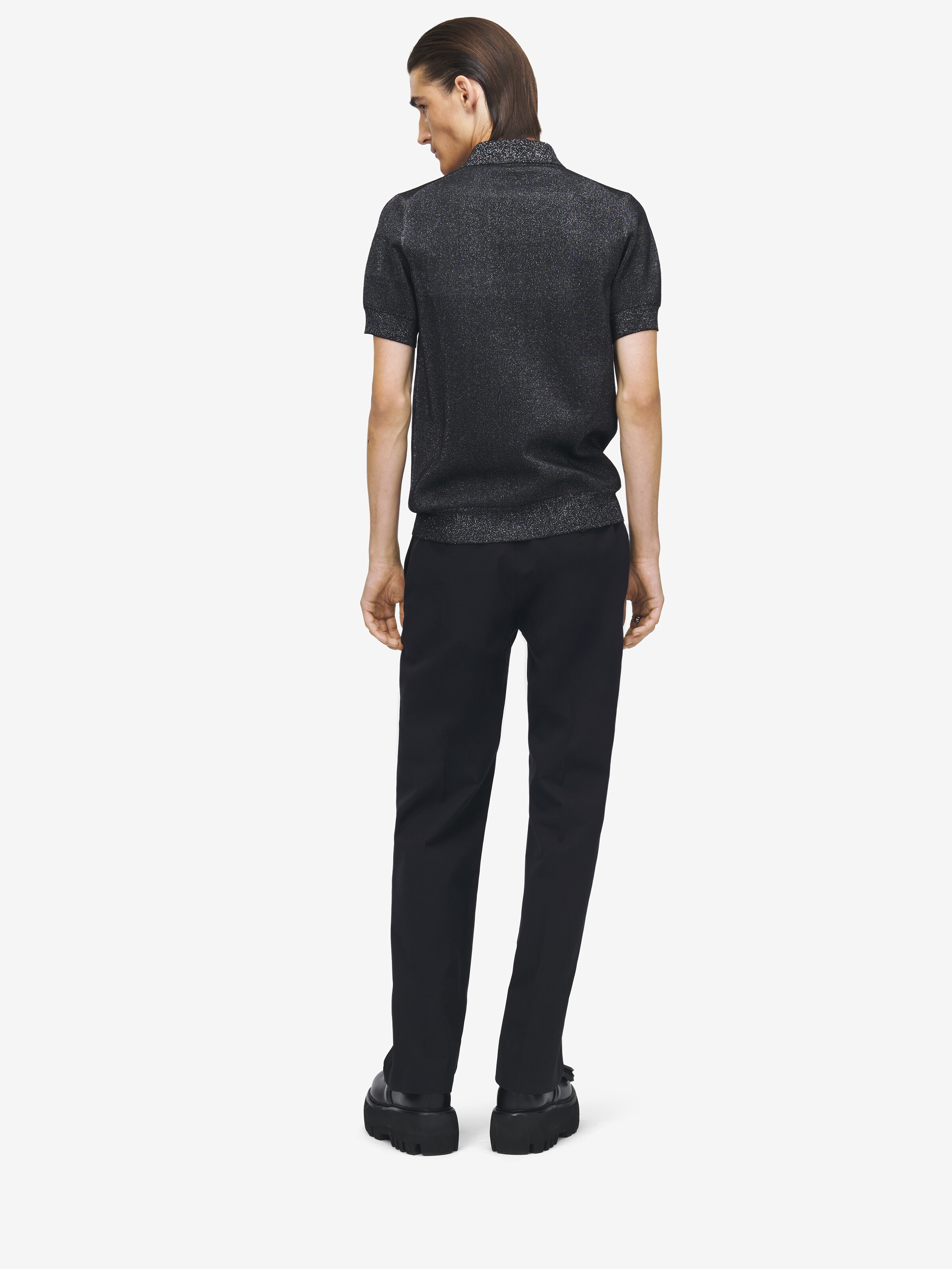 Men's McQueen Logo Polo Shirt in Black in 91% Wool, 6% Polyester, 2% Metalic Polyester | Alexander McQueen - image 4