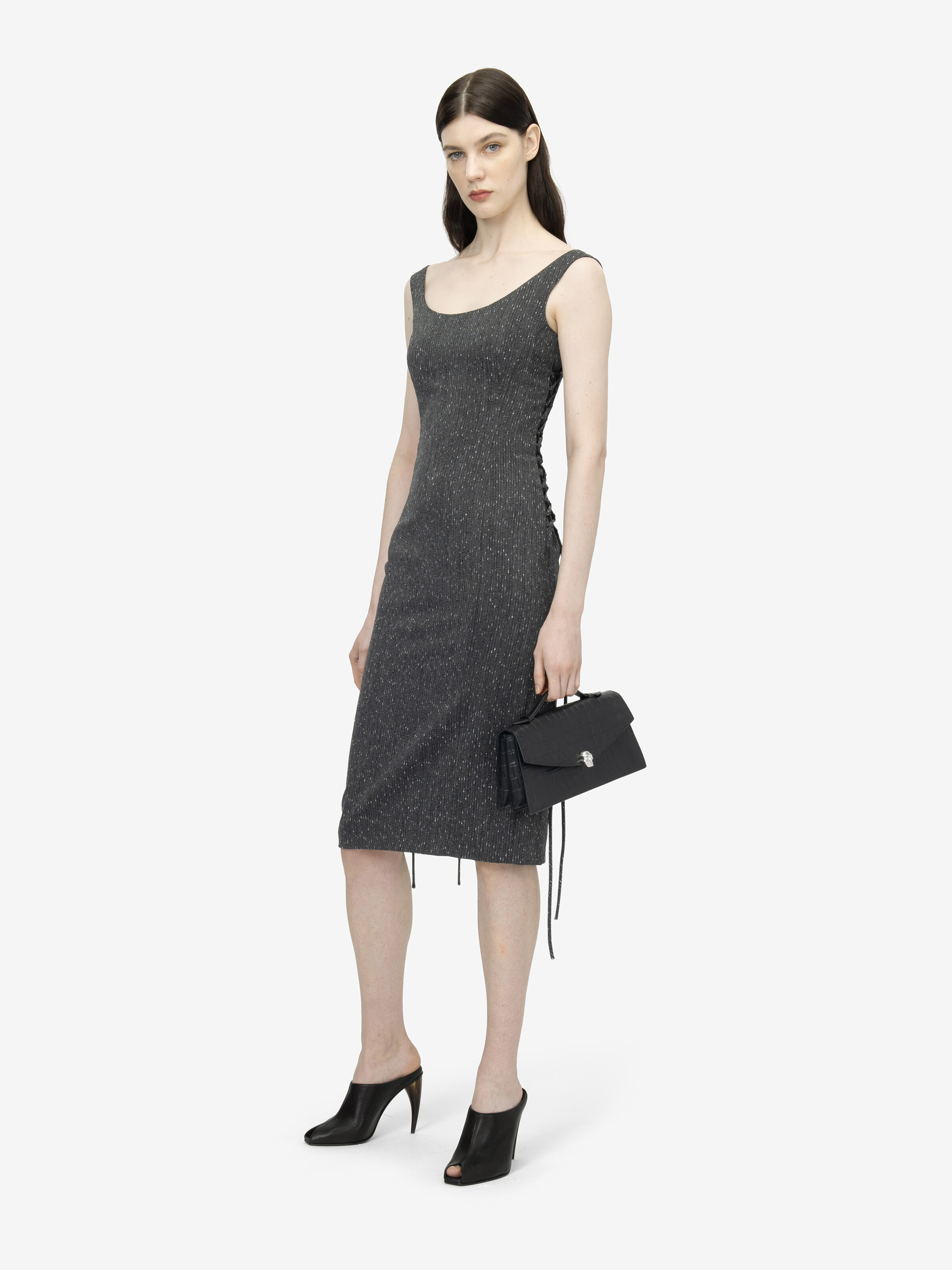 束腰蕾丝斑点细条纹铅笔连衣裙 in 99% 羊毛, 1% 聚酰胺纤维 | Alexander McQueen - image 3