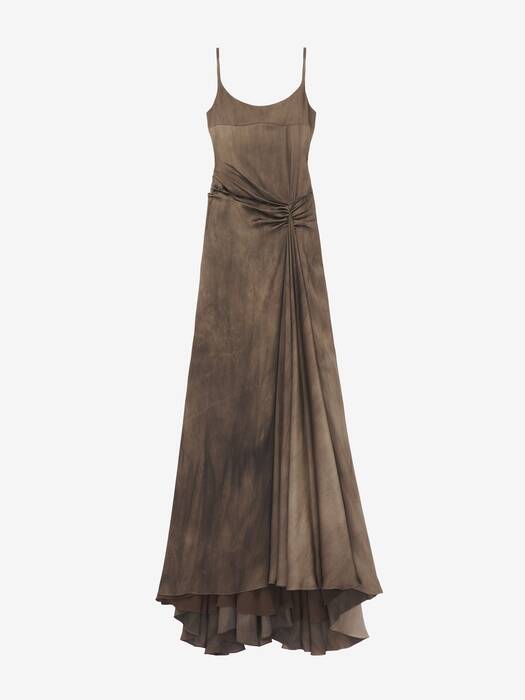 Women's Asymmetric Drape Evening Dress in Brown | McQueen US