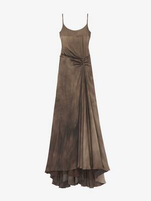 Women's Asymmetric Drape Evening Dress in Brown | McQueen US