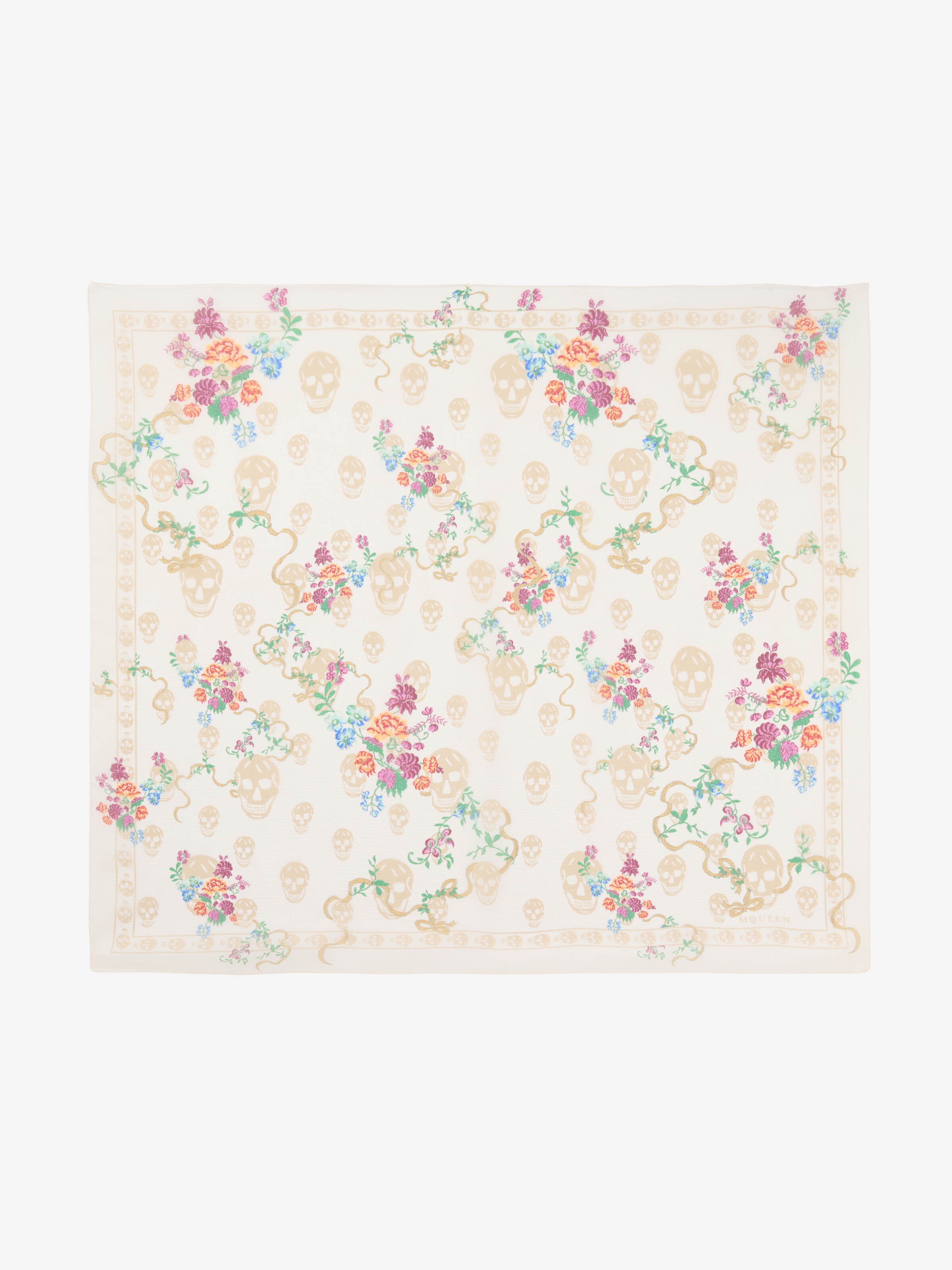 Women's Floral Skull Scarf in Ivory in 100% Silk | Alexander McQueen - image 1